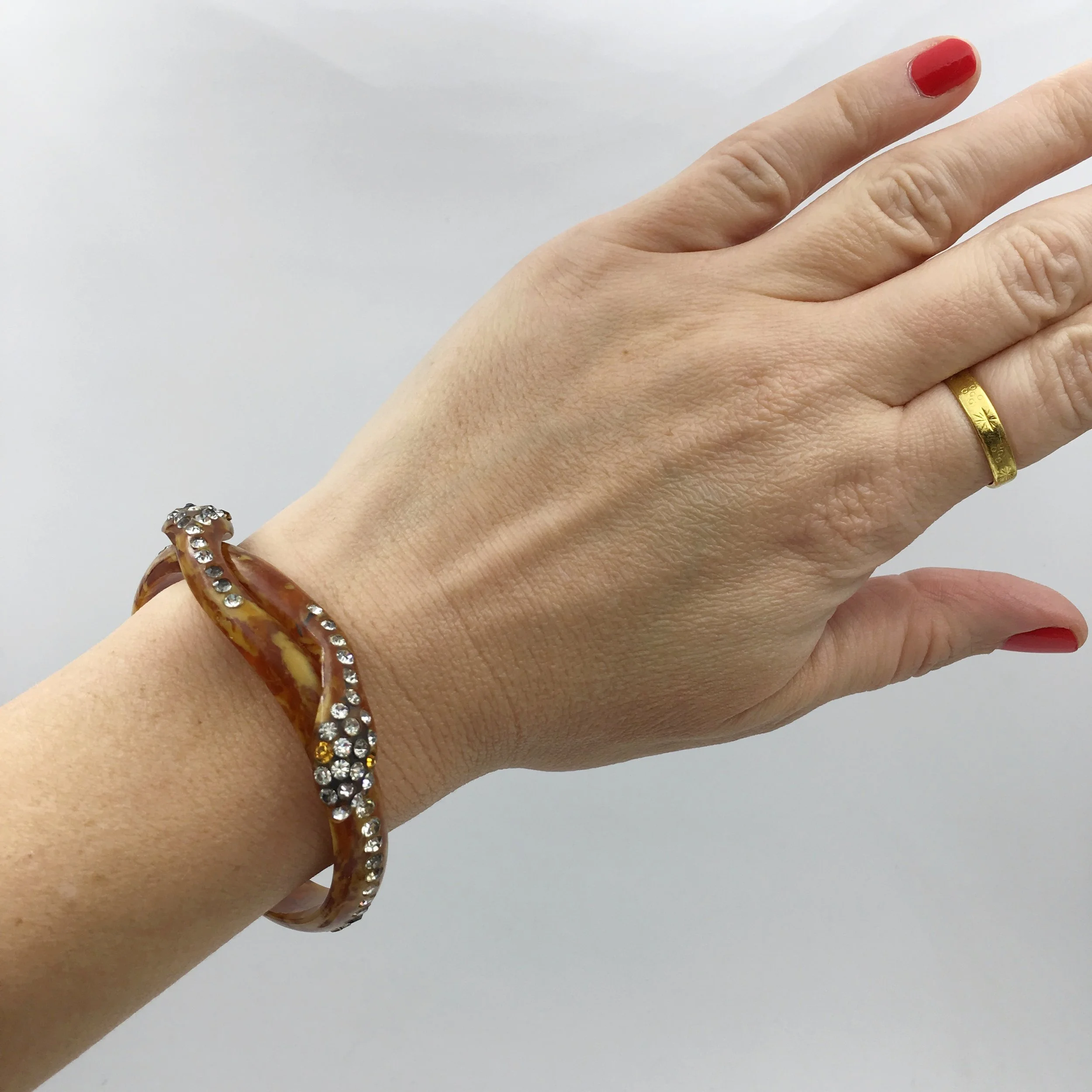 Vintage bakelite rhinestone snake bracelet Reverie vintage jewelry NYC