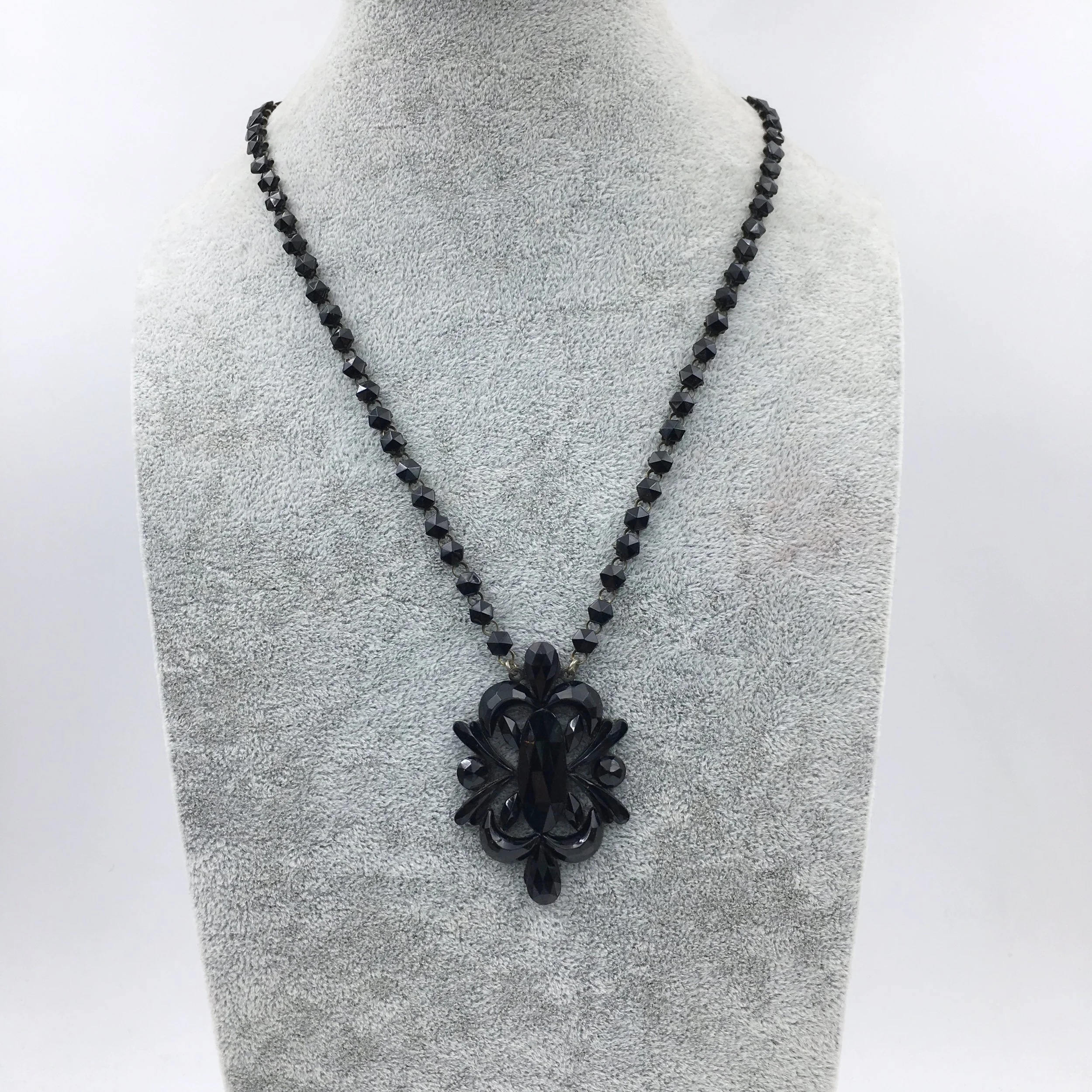 Antique black Vauxhall glass necklace Reverie vintage jewelry NYC