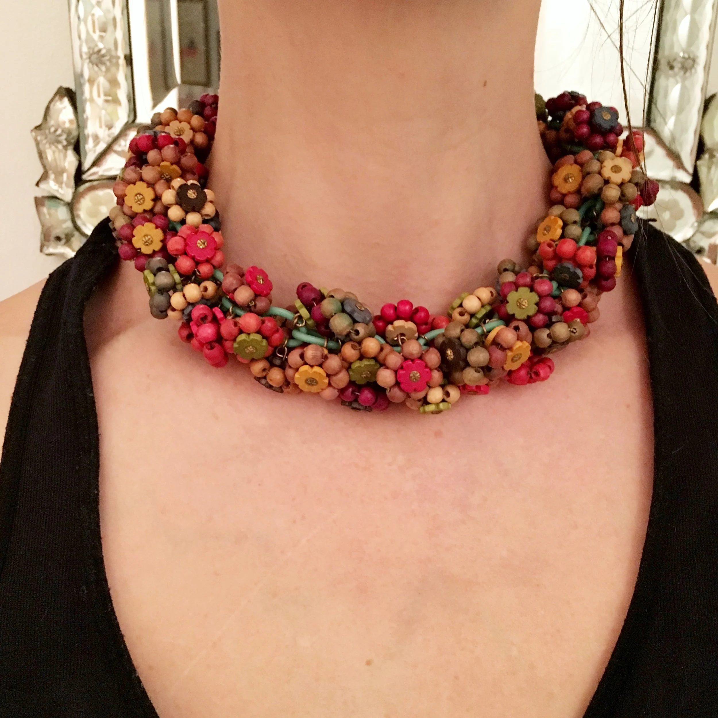 Frank Hess wood bead necklace Reverie vintage jewelry NYC