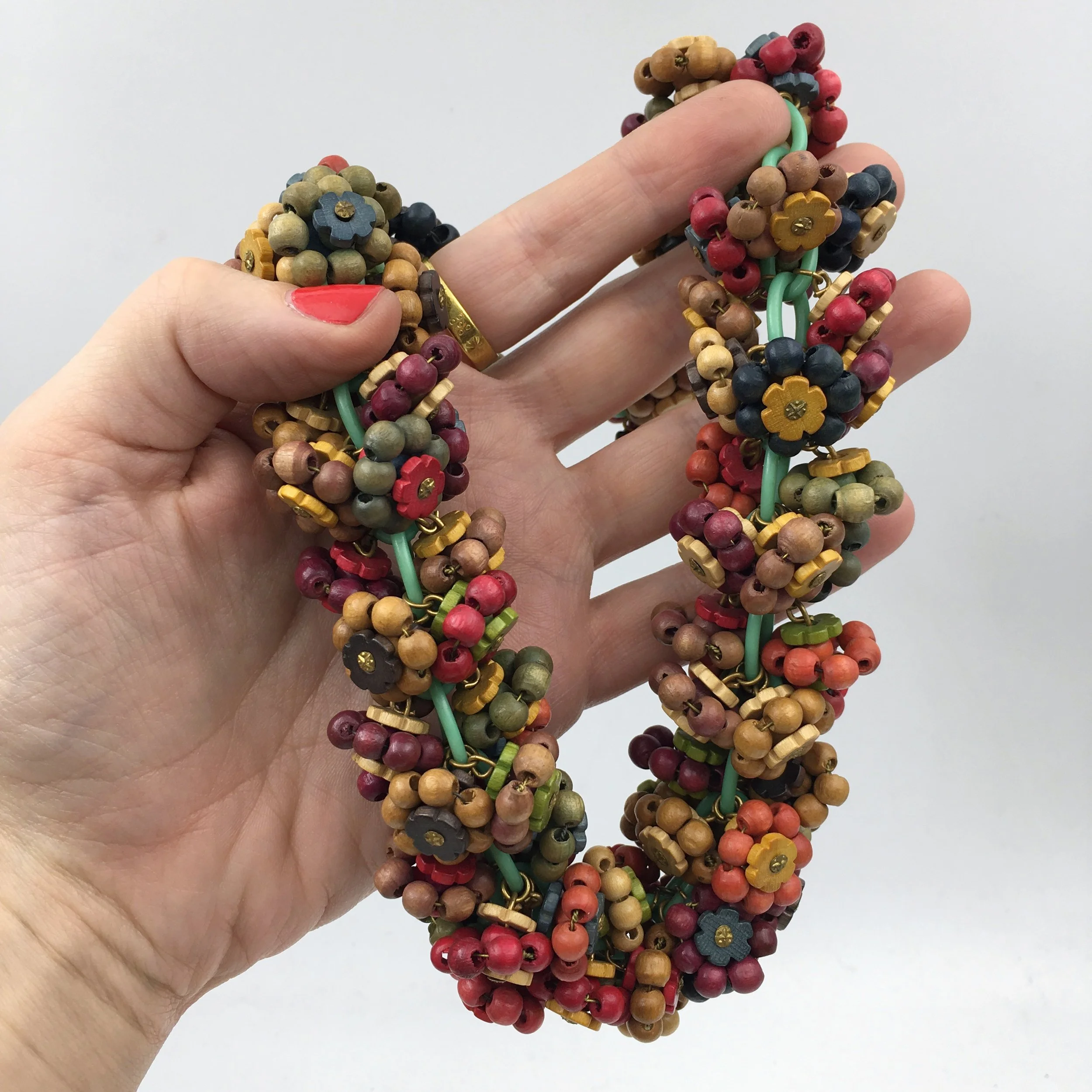 Frank Hess wood bead necklace Reverie vintage jewelry NYC