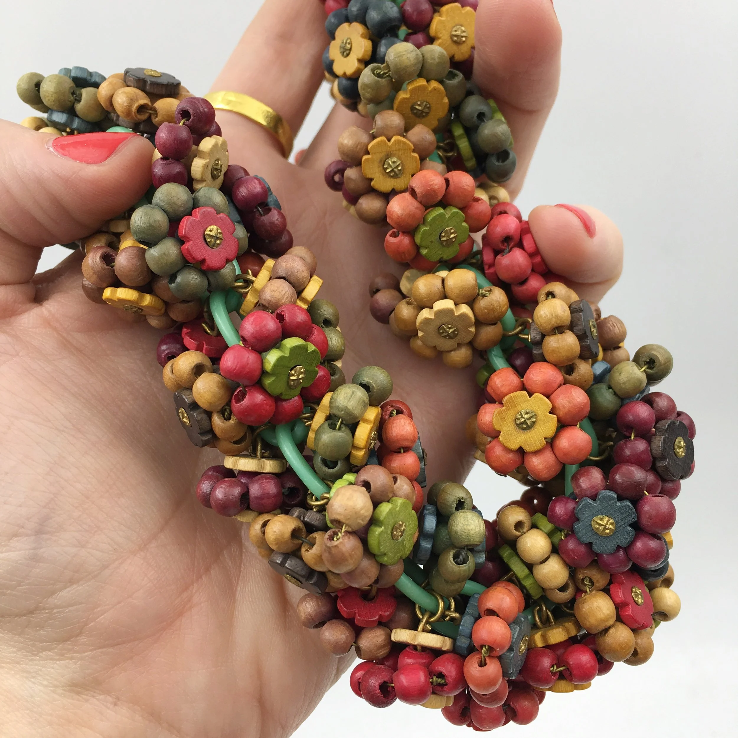 Frank Hess wood bead necklace Reverie vintage jewelry NYC