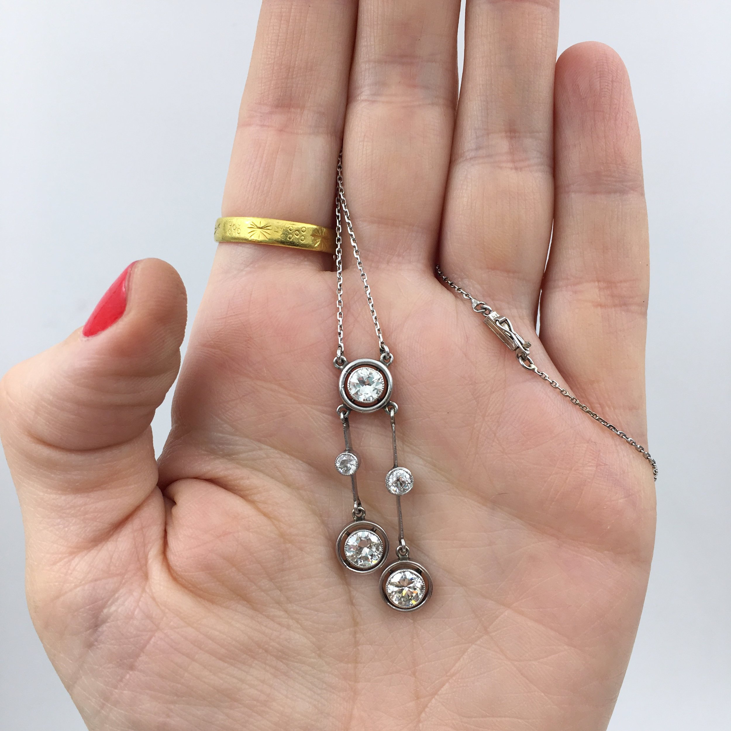 Art Deco diamond negligee pendant necklace Reverie estate jewelry NYC