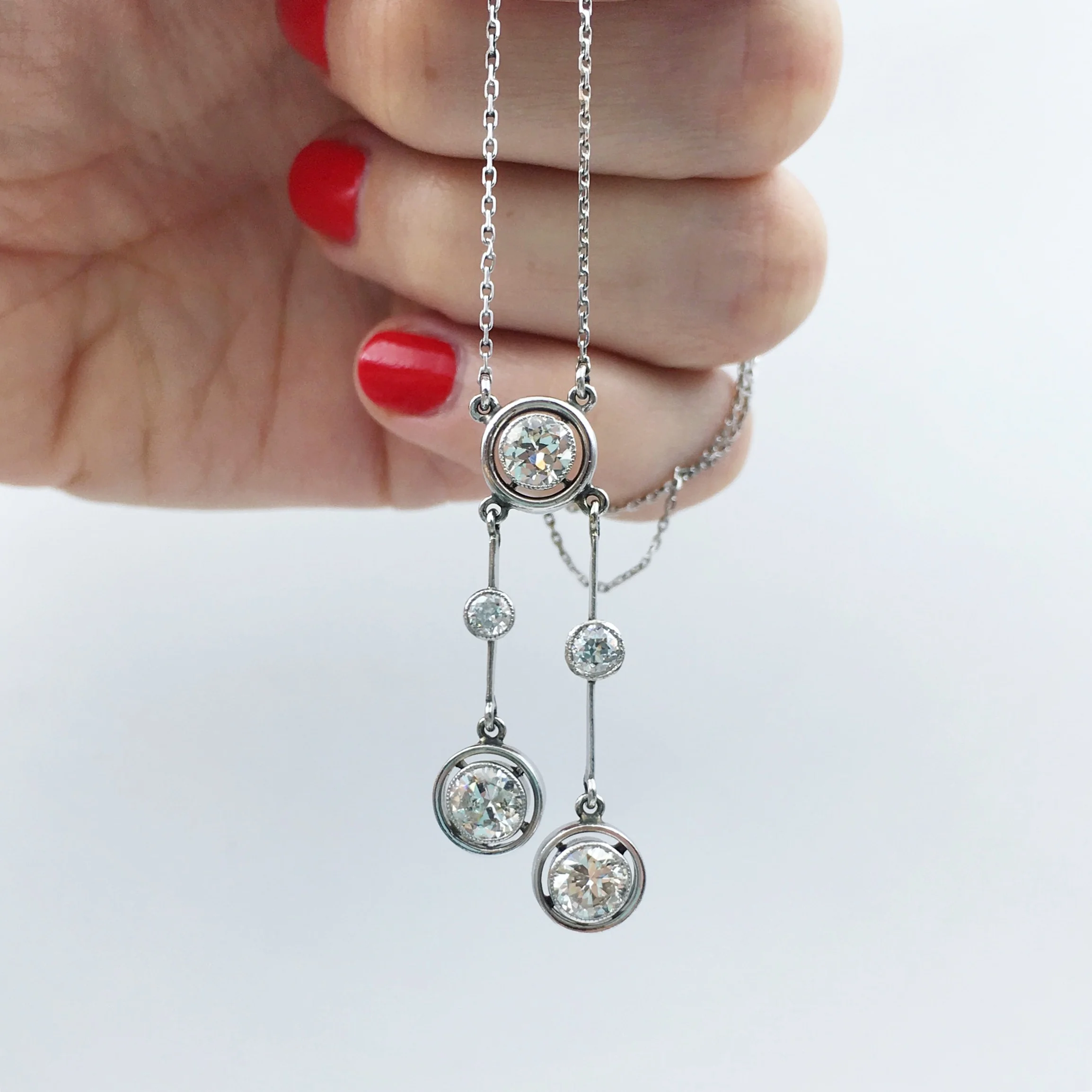 Art Deco diamond negligee pendant necklace Reverie estate jewelry NYC