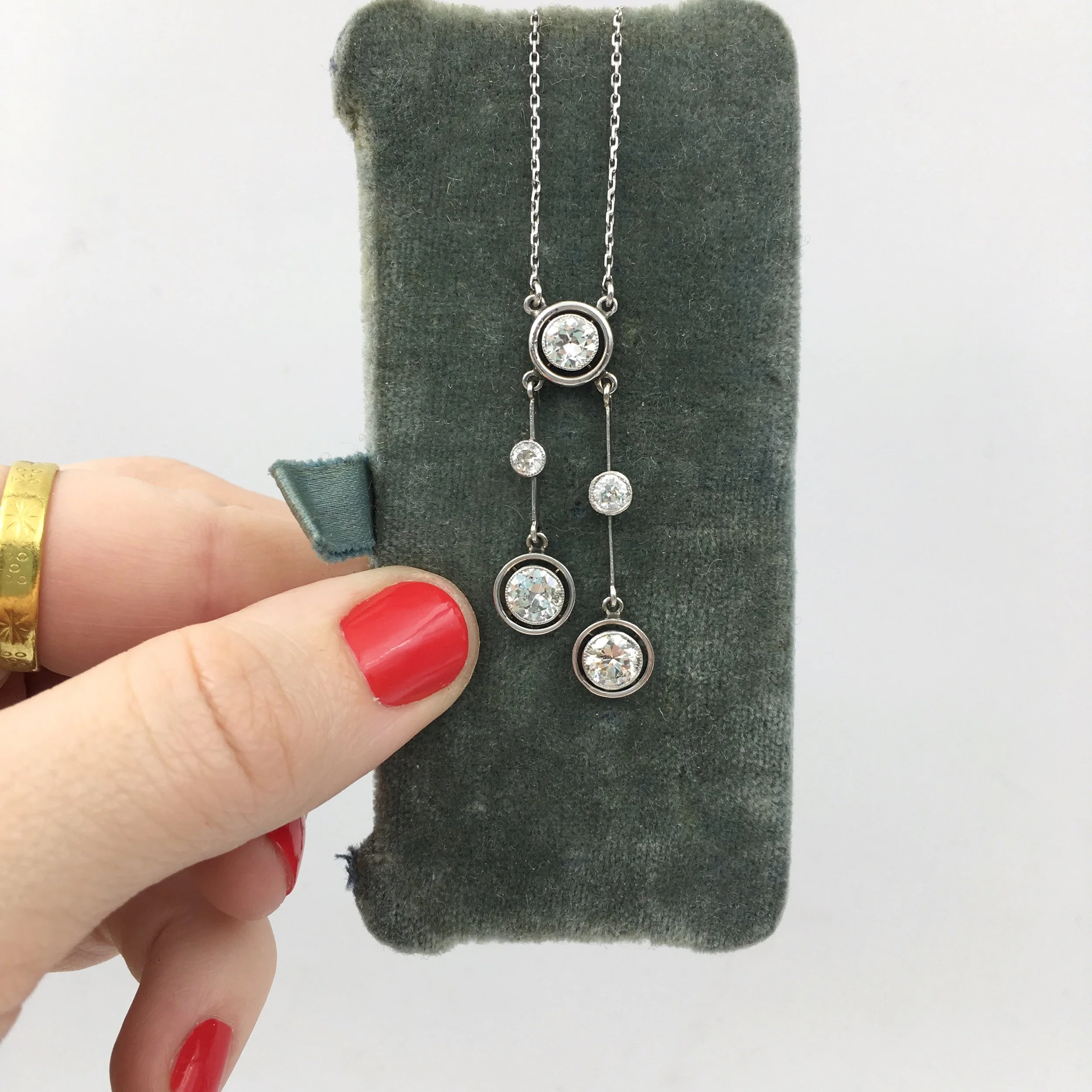 Art Deco diamond negligee pendant necklace Reverie estate jewelry NYC