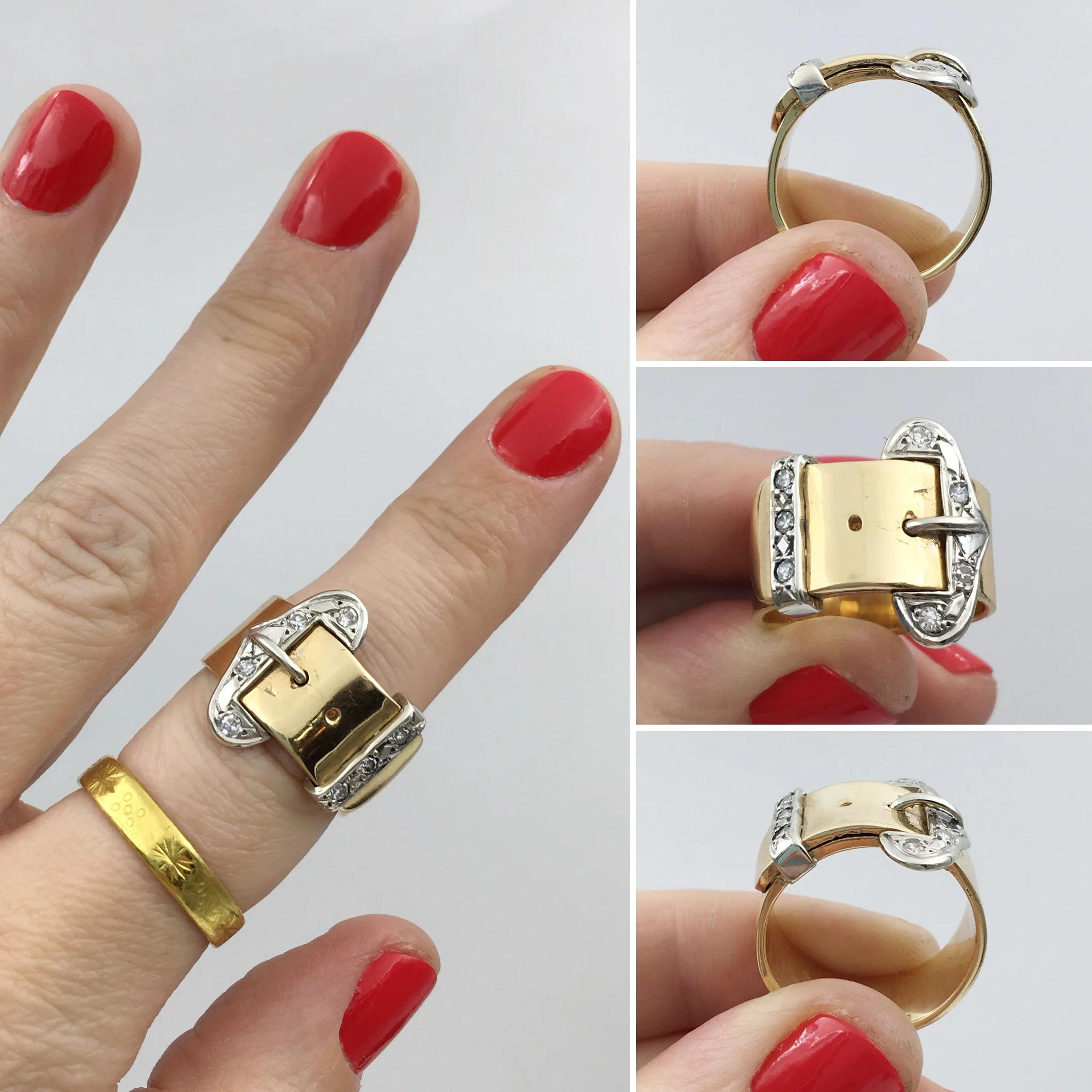 Vintage diamond buckle ring Reverie vintage jewelry NYC