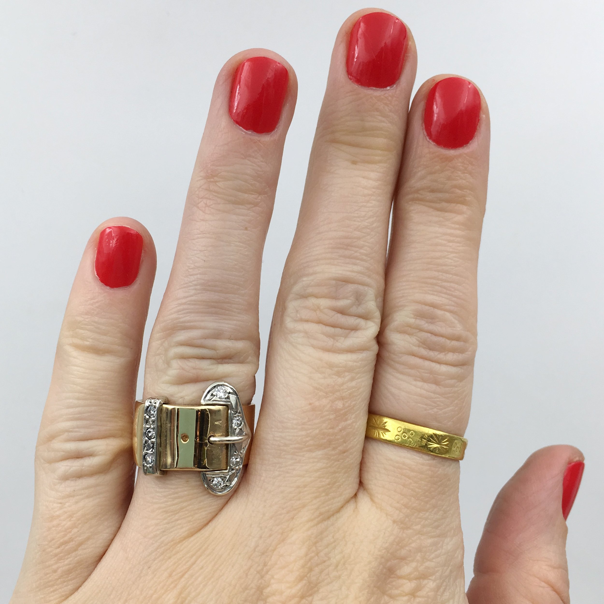 Vintage diamond buckle ring Reverie vintage jewelry NYC