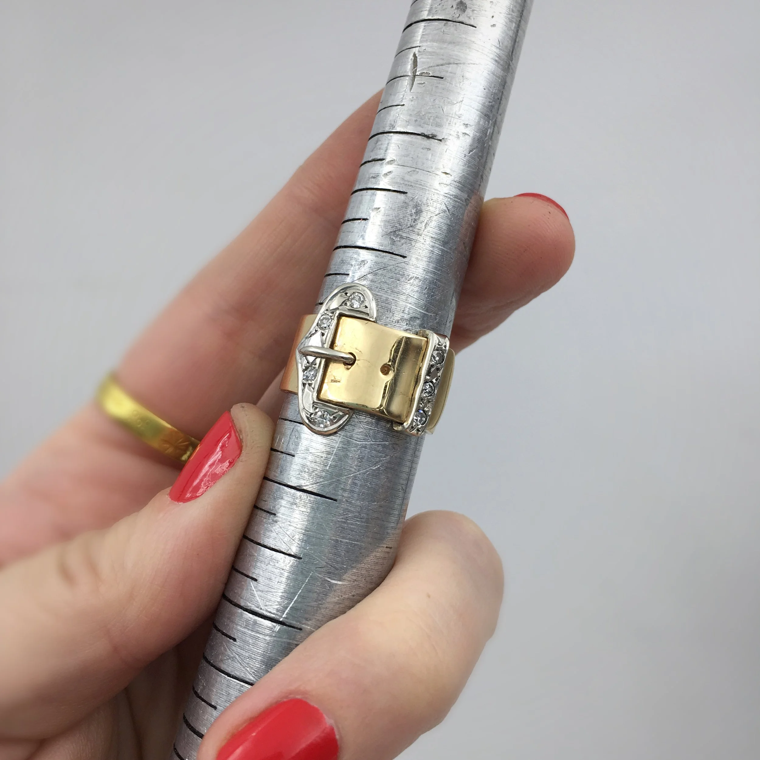 Vintage diamond buckle ring Reverie vintage jewelry NYC