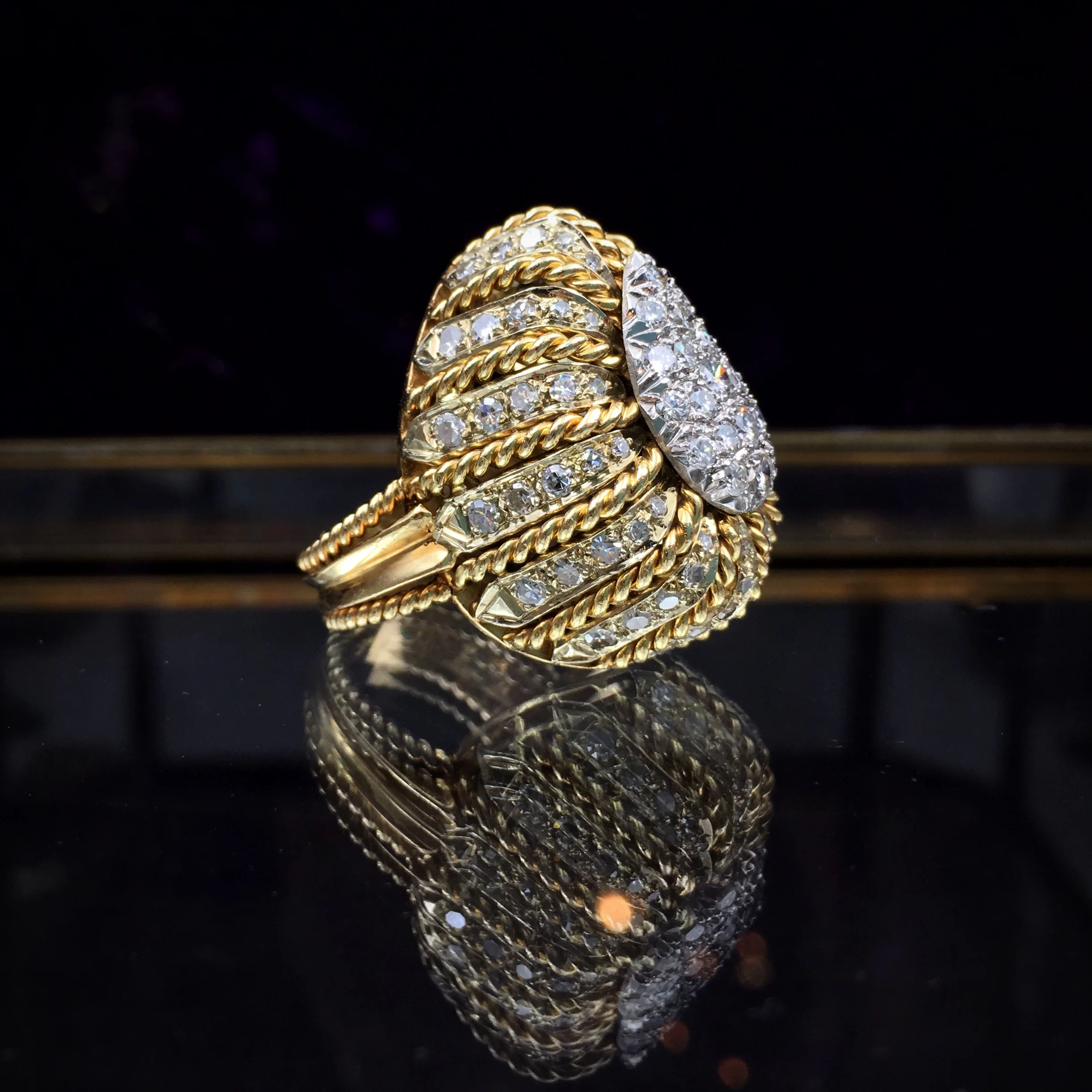 1960s gold and diamond cocktail ring Reverie estate jewelry NYC