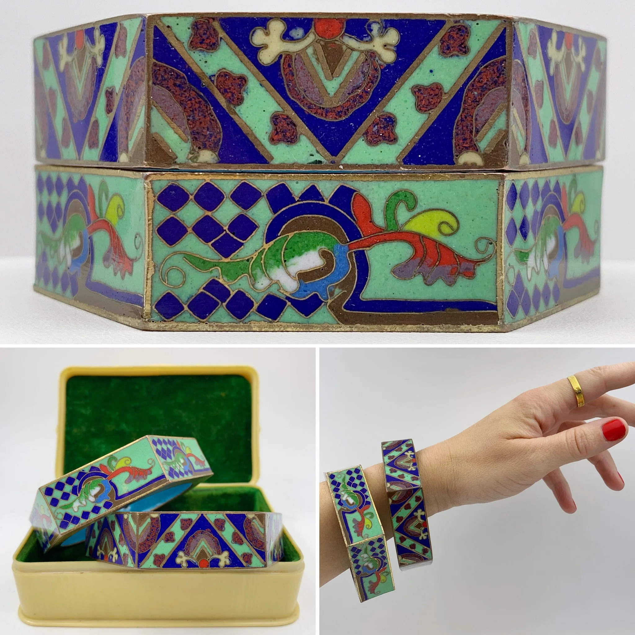 Chinese Art Deco cloisonné enamel Reverie vintage jewelry NYC