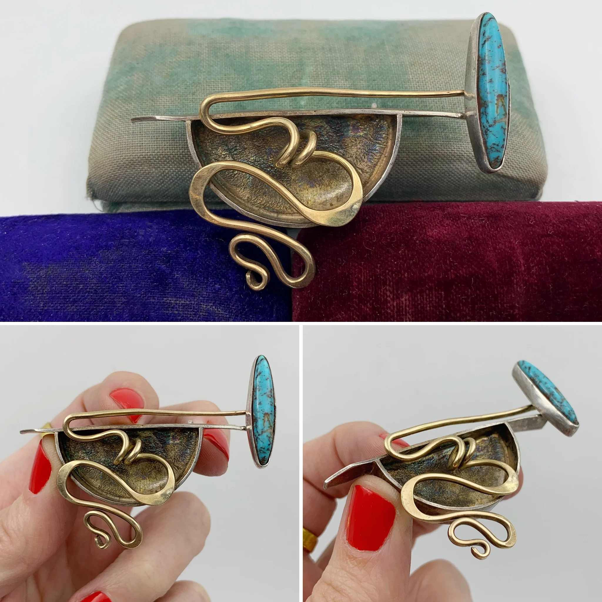 Modernist gold and silver brooch Reverie vintage mid century jewelry NYC