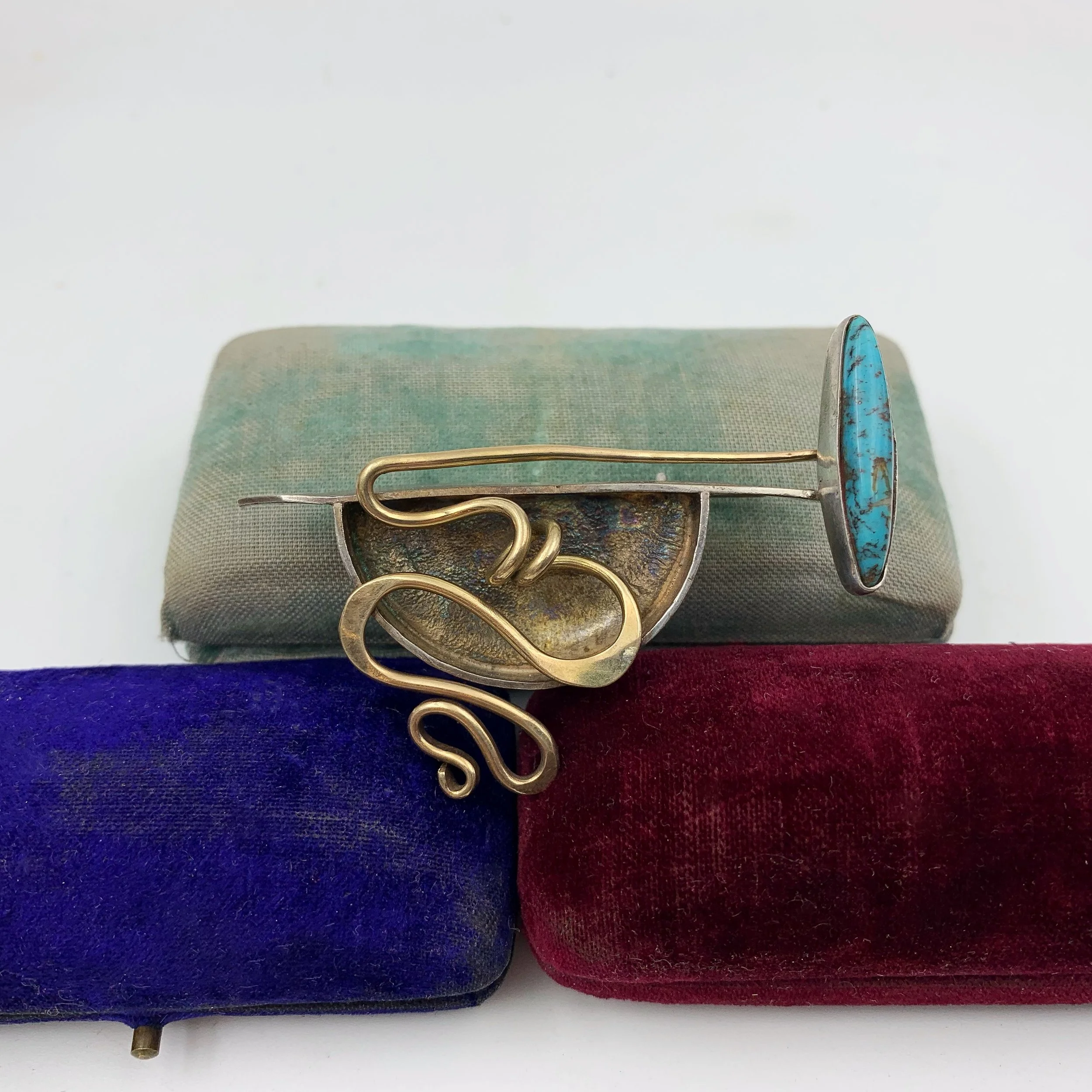 Modernist gold and silver brooch Reverie vintage mid century jewelry NYC