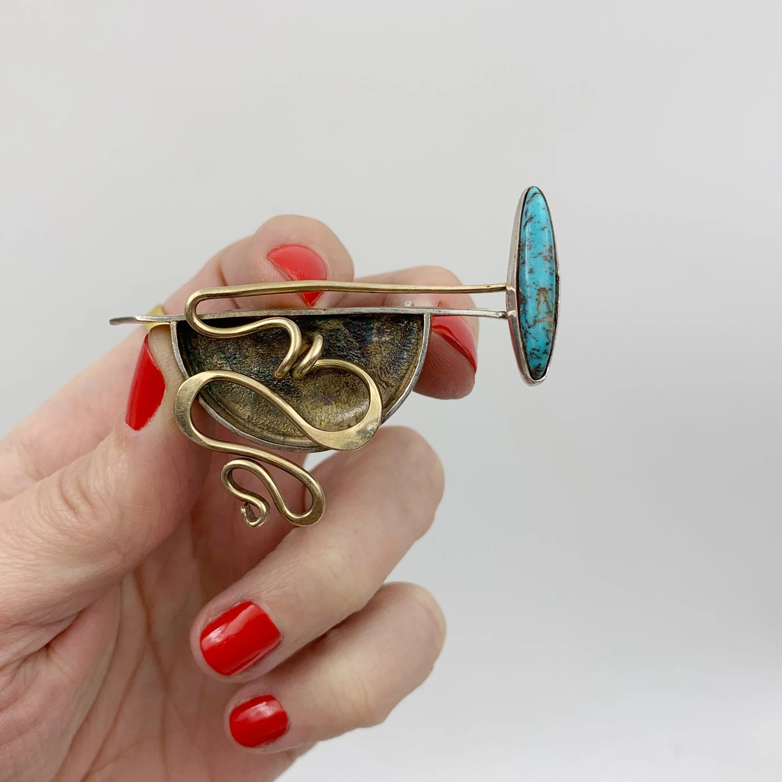 Modernist gold and silver brooch Reverie vintage mid century jewelry NYC