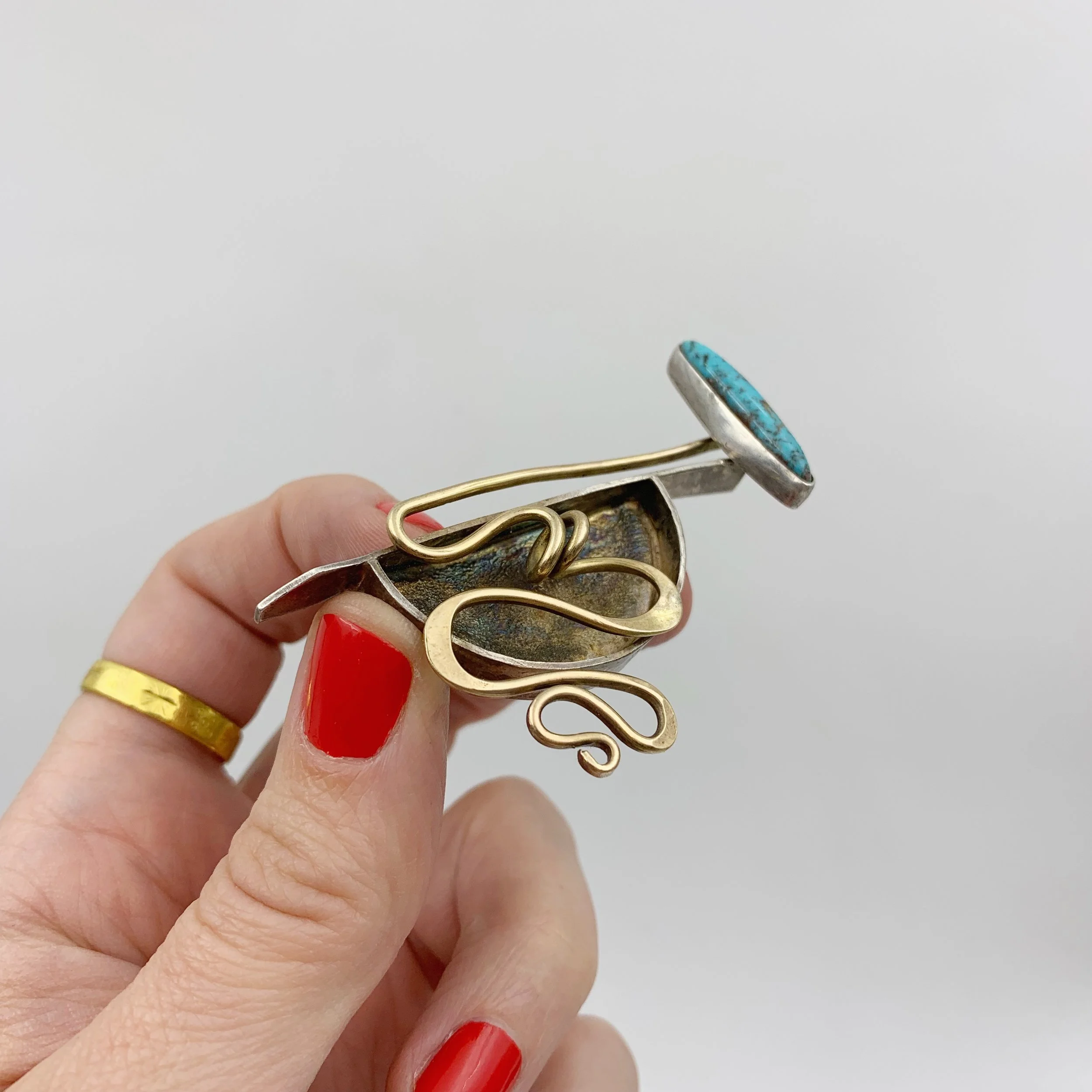 Modernist gold and silver brooch Reverie vintage mid century jewelry NYC