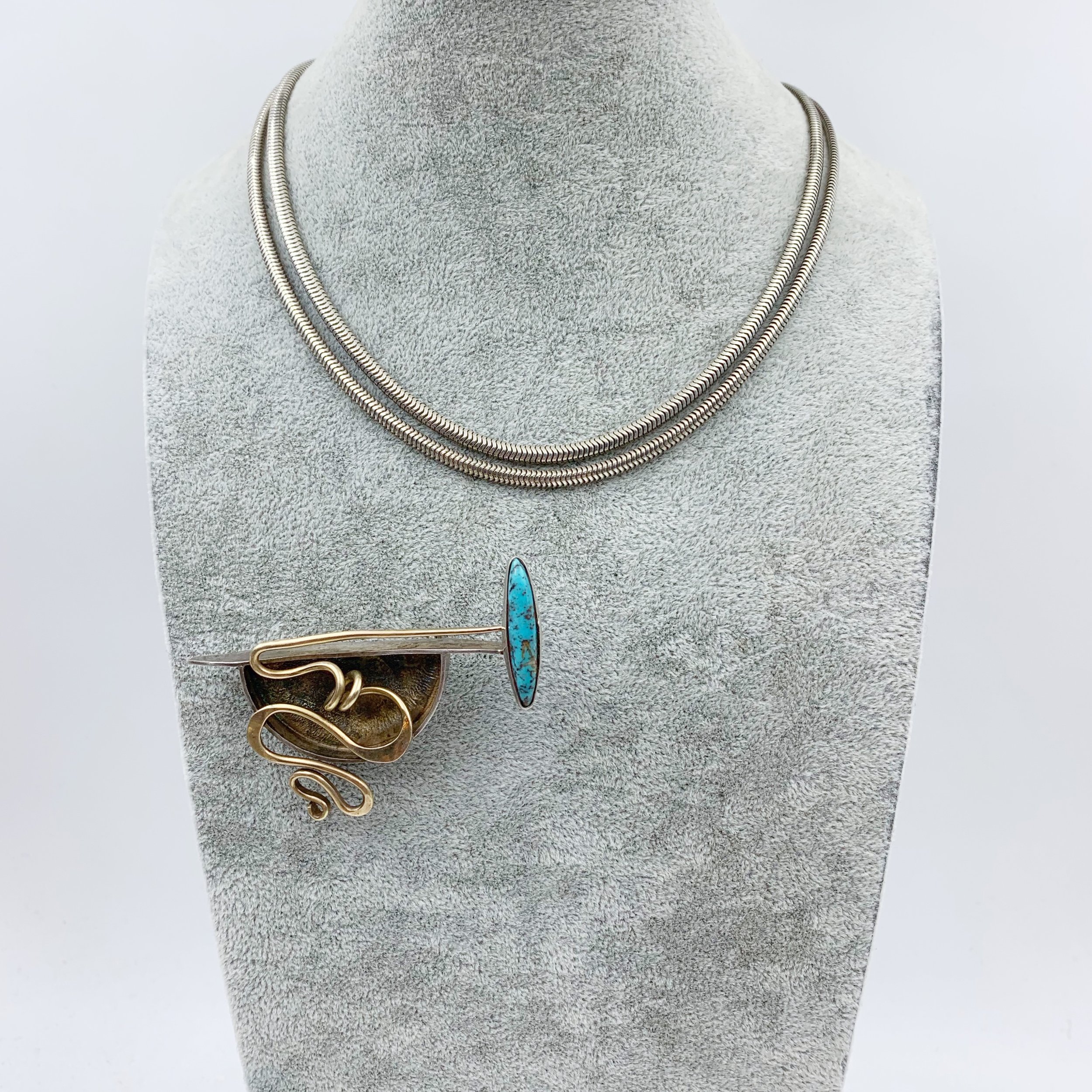 Modernist gold and silver brooch Reverie vintage mid century jewelry NYC