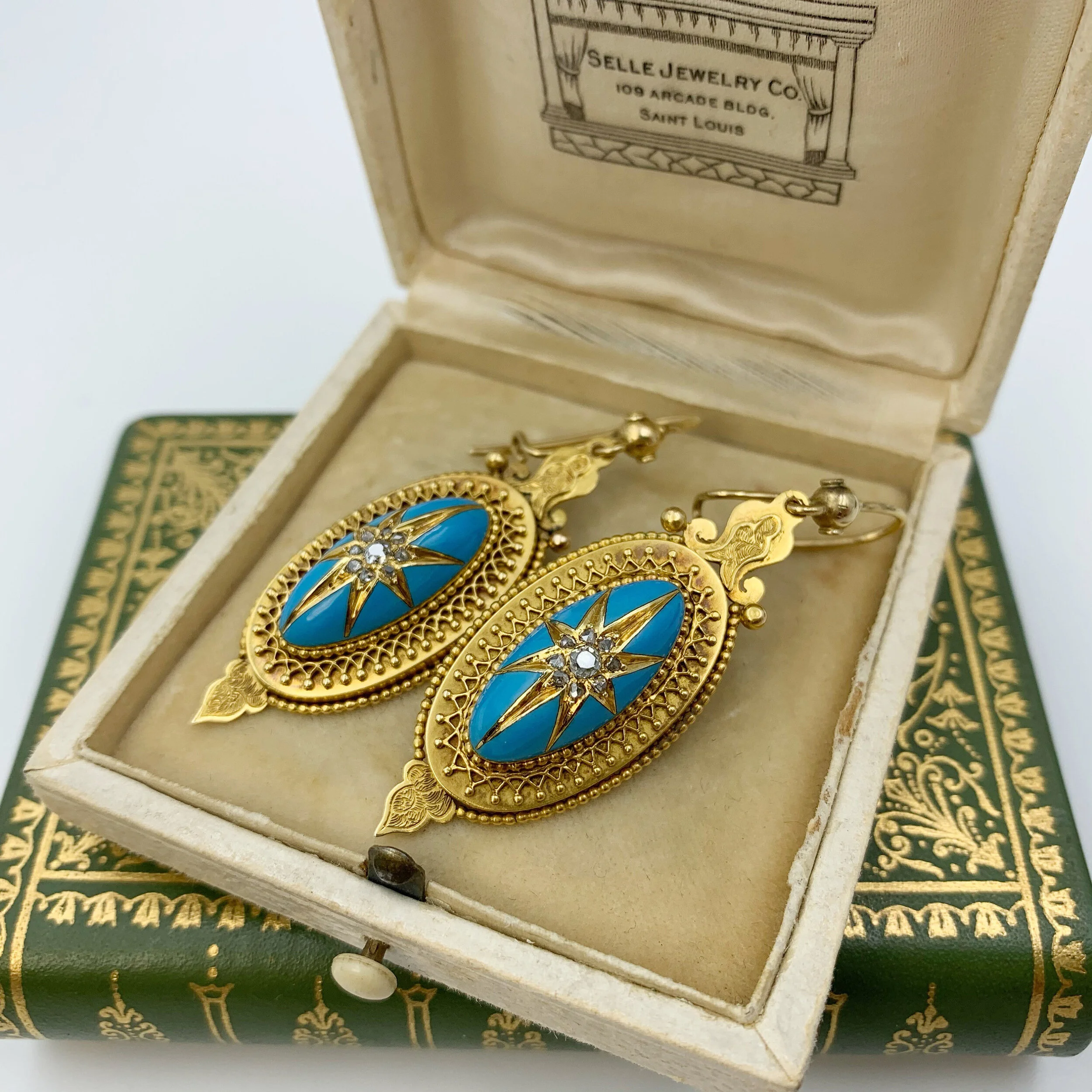 Antique victorian enamel rose cut diamond star earrings