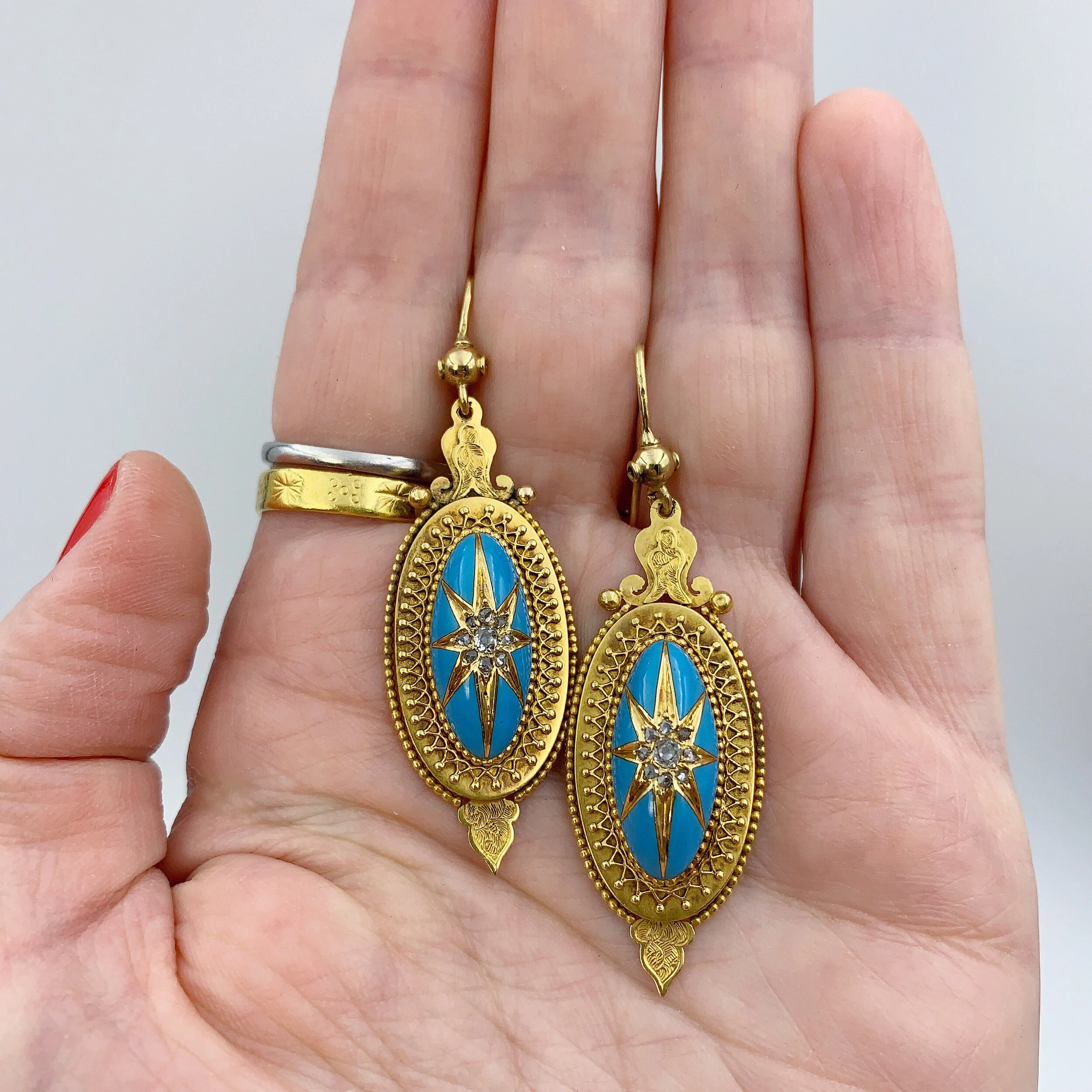 Antique victorian enamel rose cut diamond star earrings