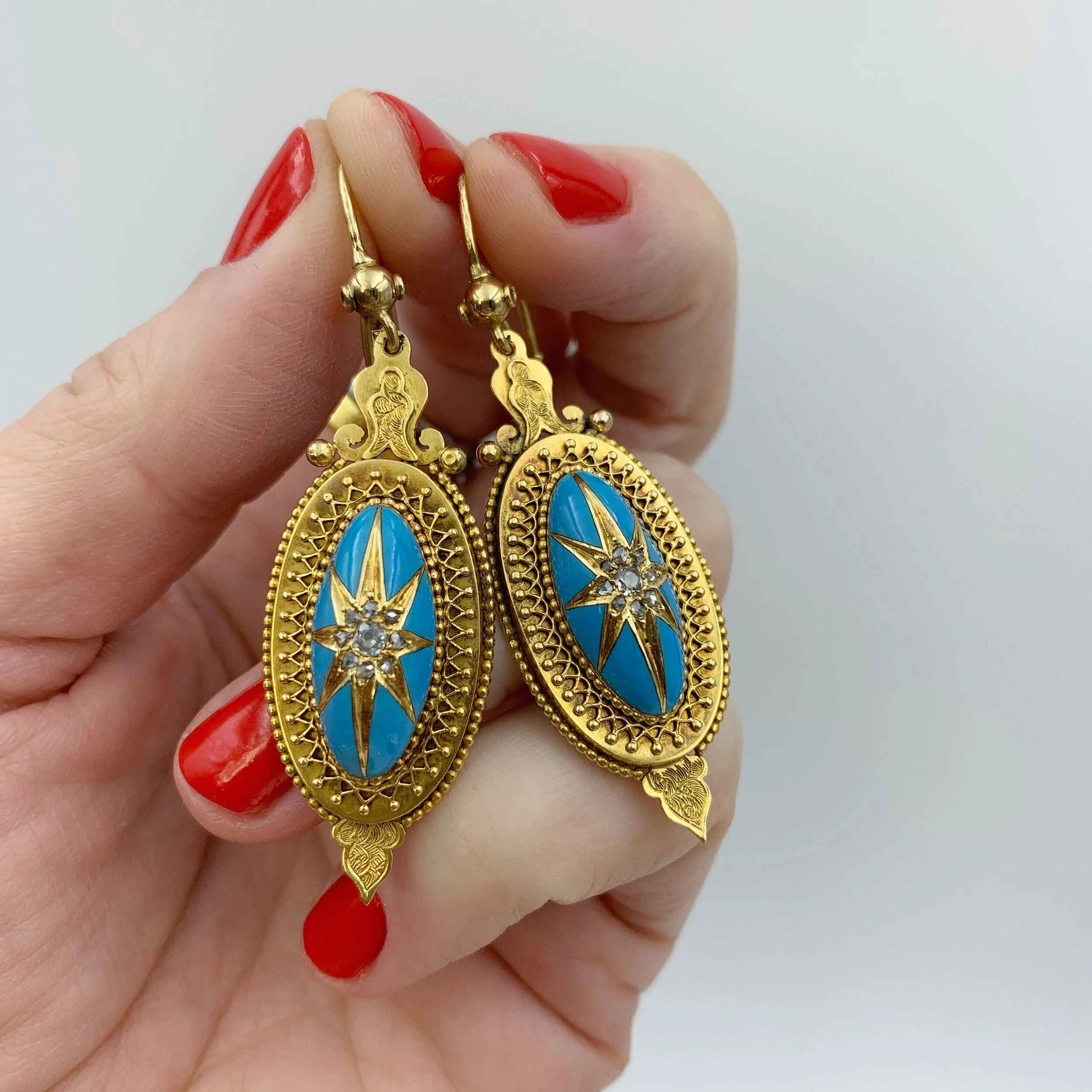 Antique victorian enamel rose cut diamond star earrings