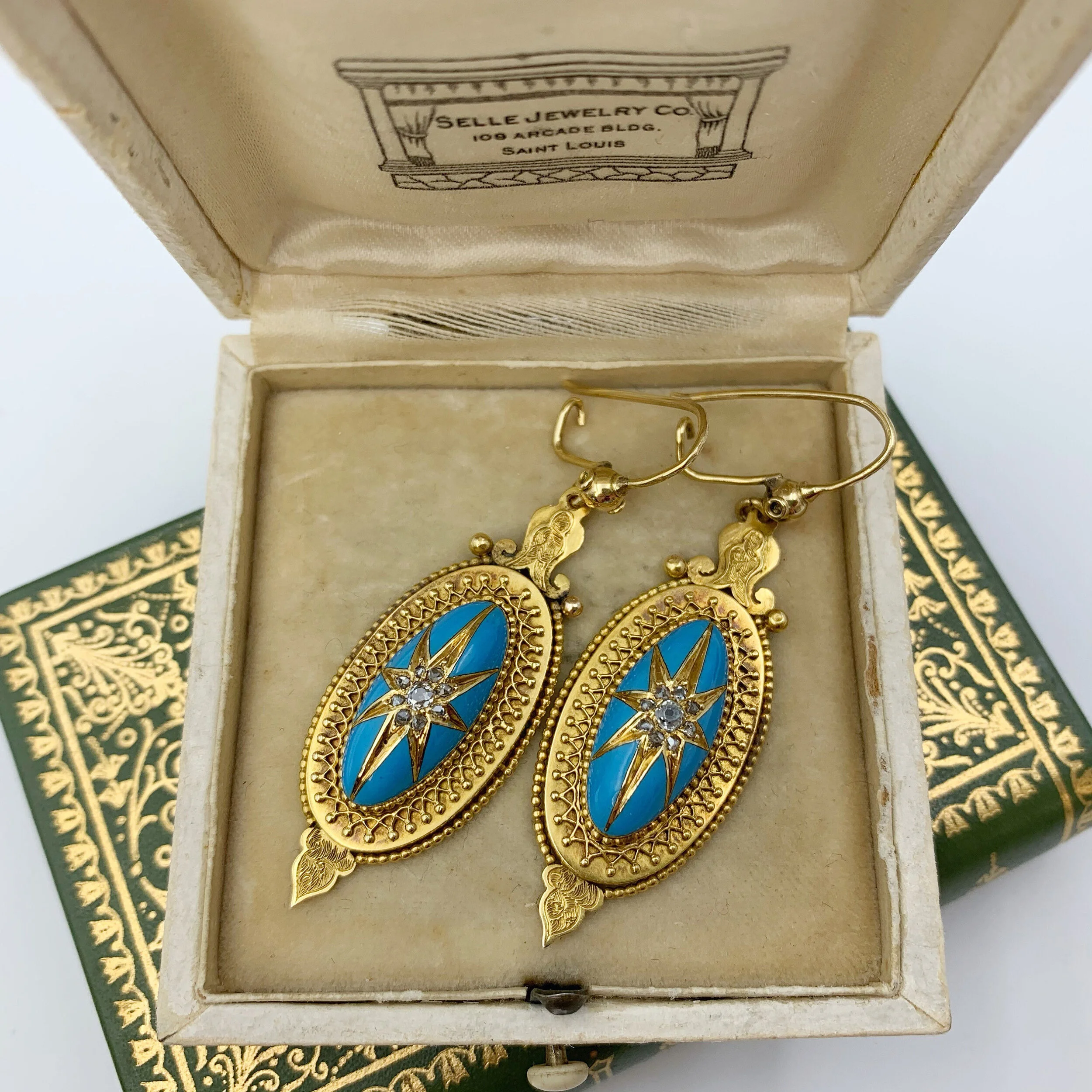 Antique victorian enamel rose cut diamond star earrings
