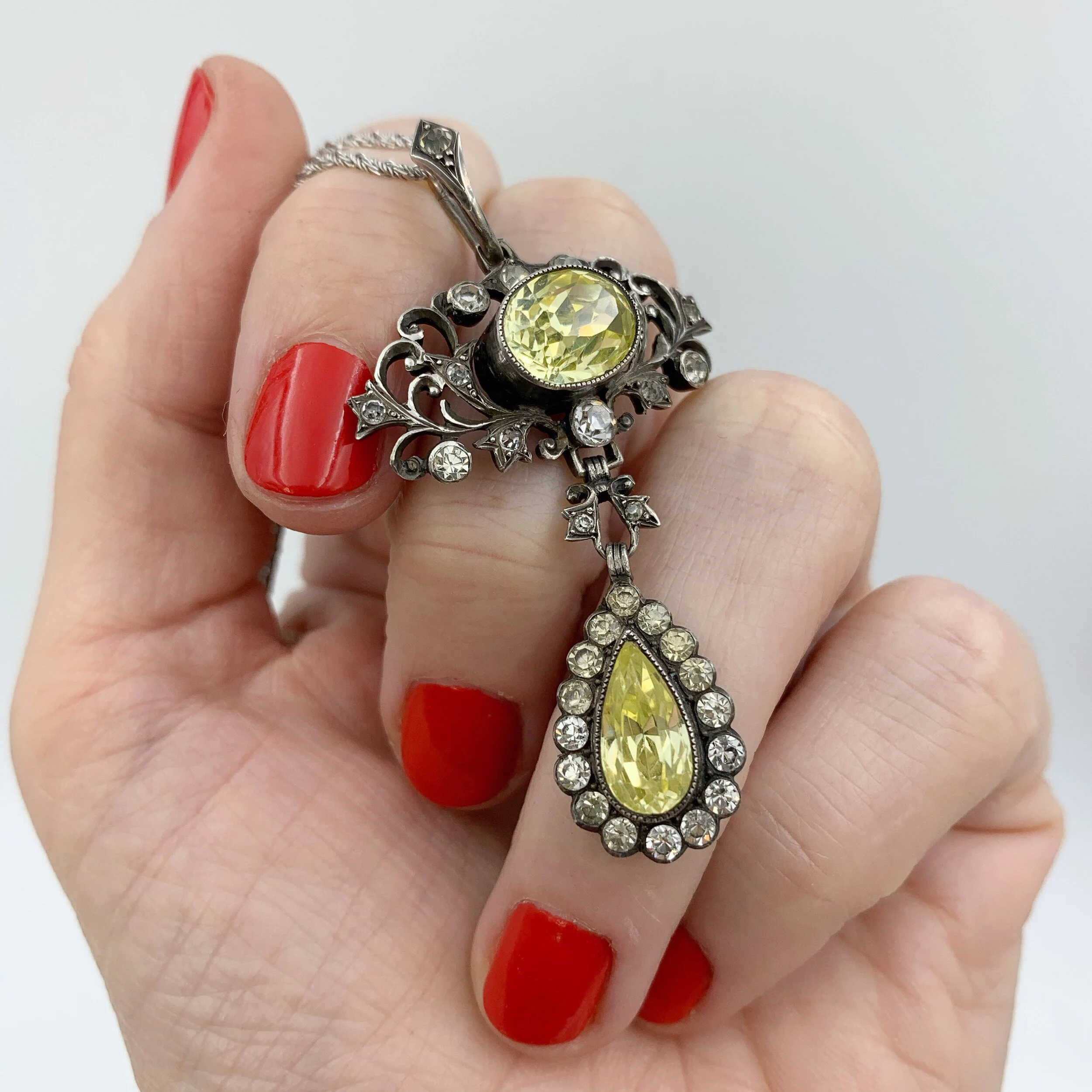 antique sterling yellow paste pendant reverie antique jewelry nyc