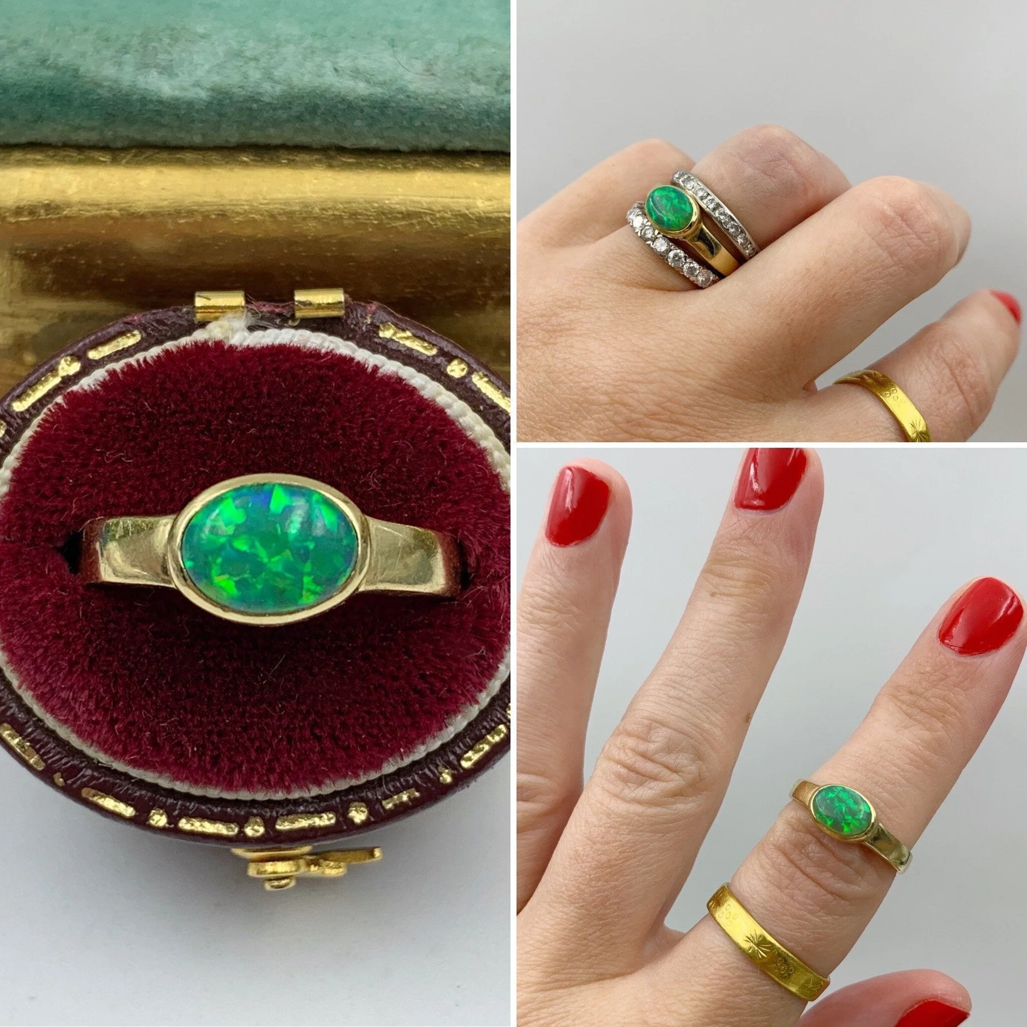 Vintage green opal solitaire ring Reverie vintage jewelry nyc