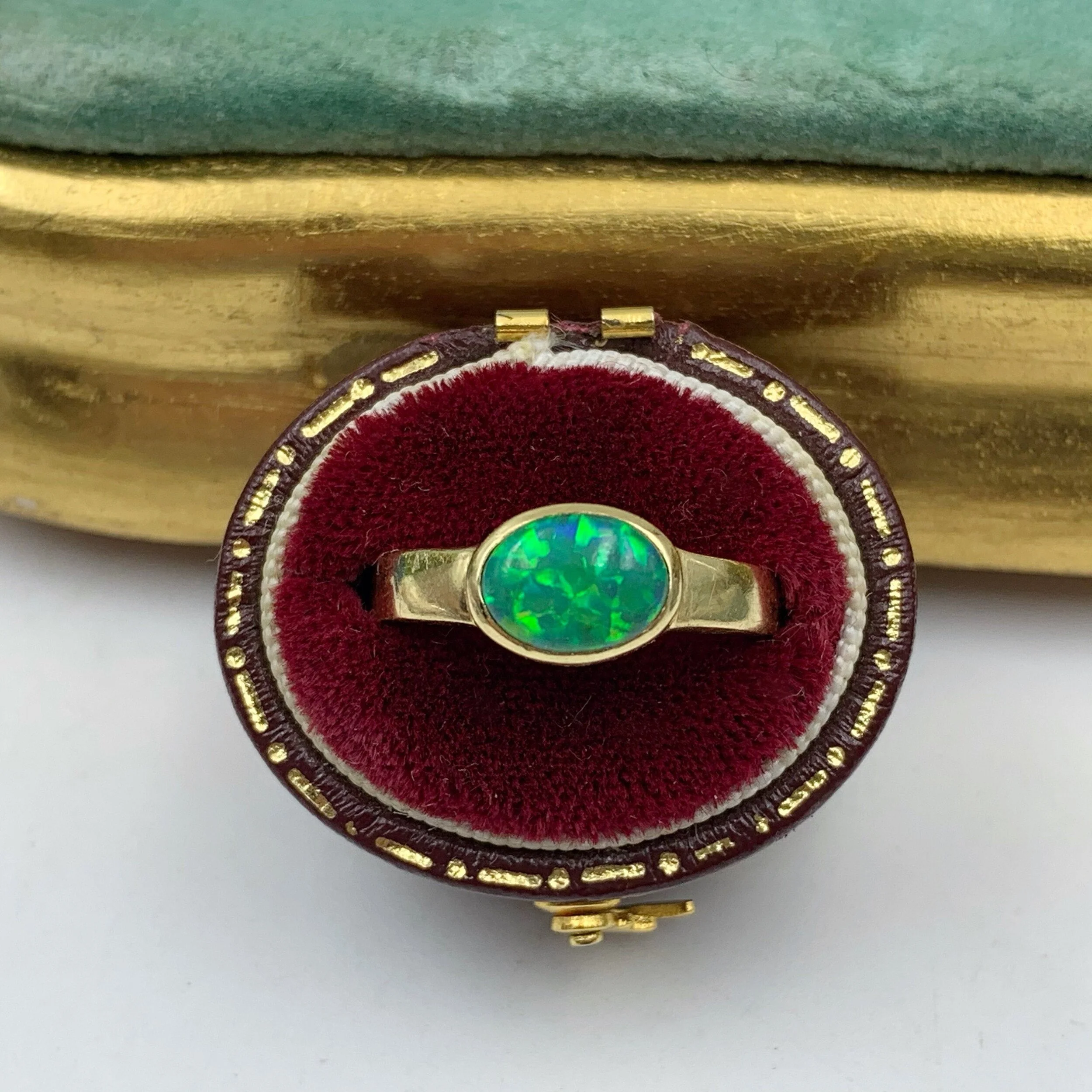 Vintage green opal solitaire ring Reverie vintage jewelry nyc