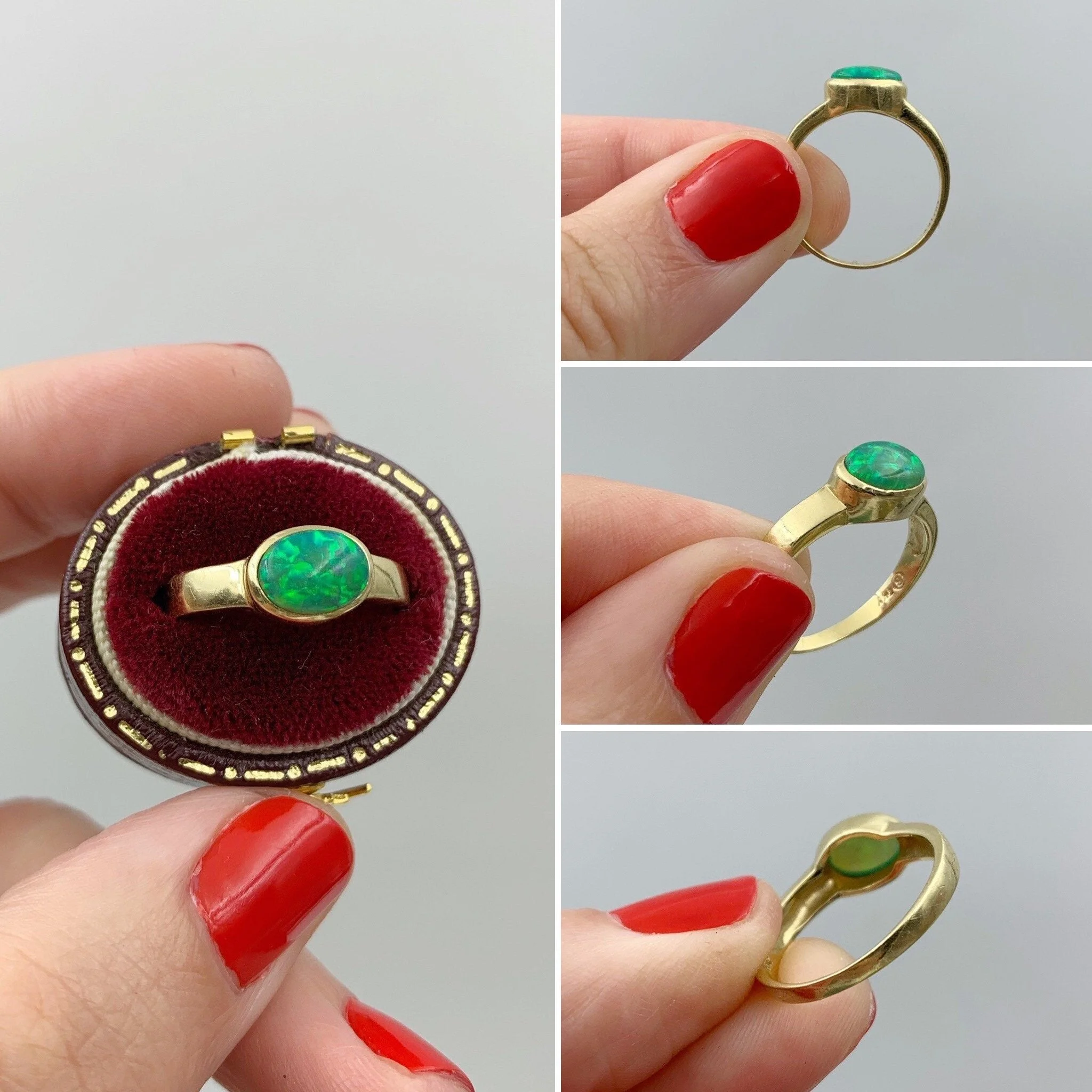 Vintage green opal solitaire ring Reverie vintage jewelry nyc