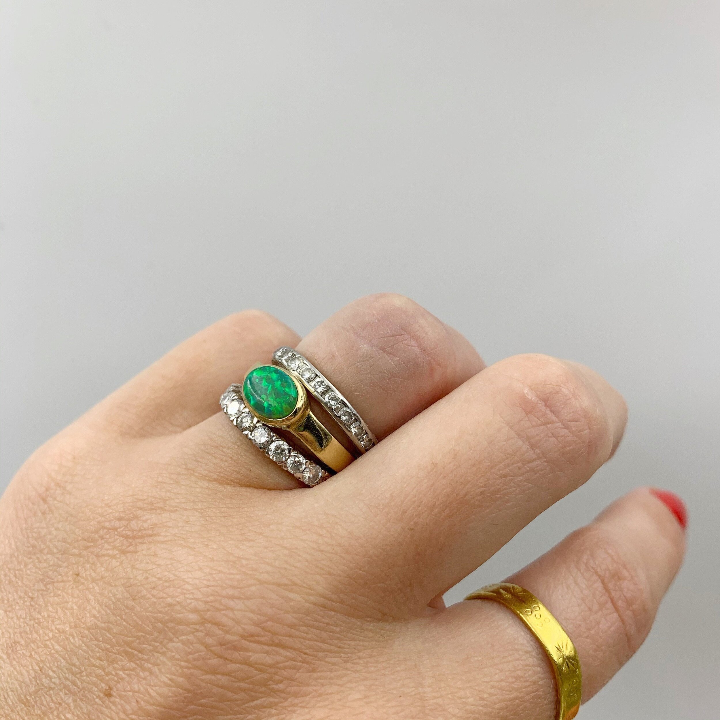 Vintage green opal solitaire ring Reverie vintage jewelry nyc