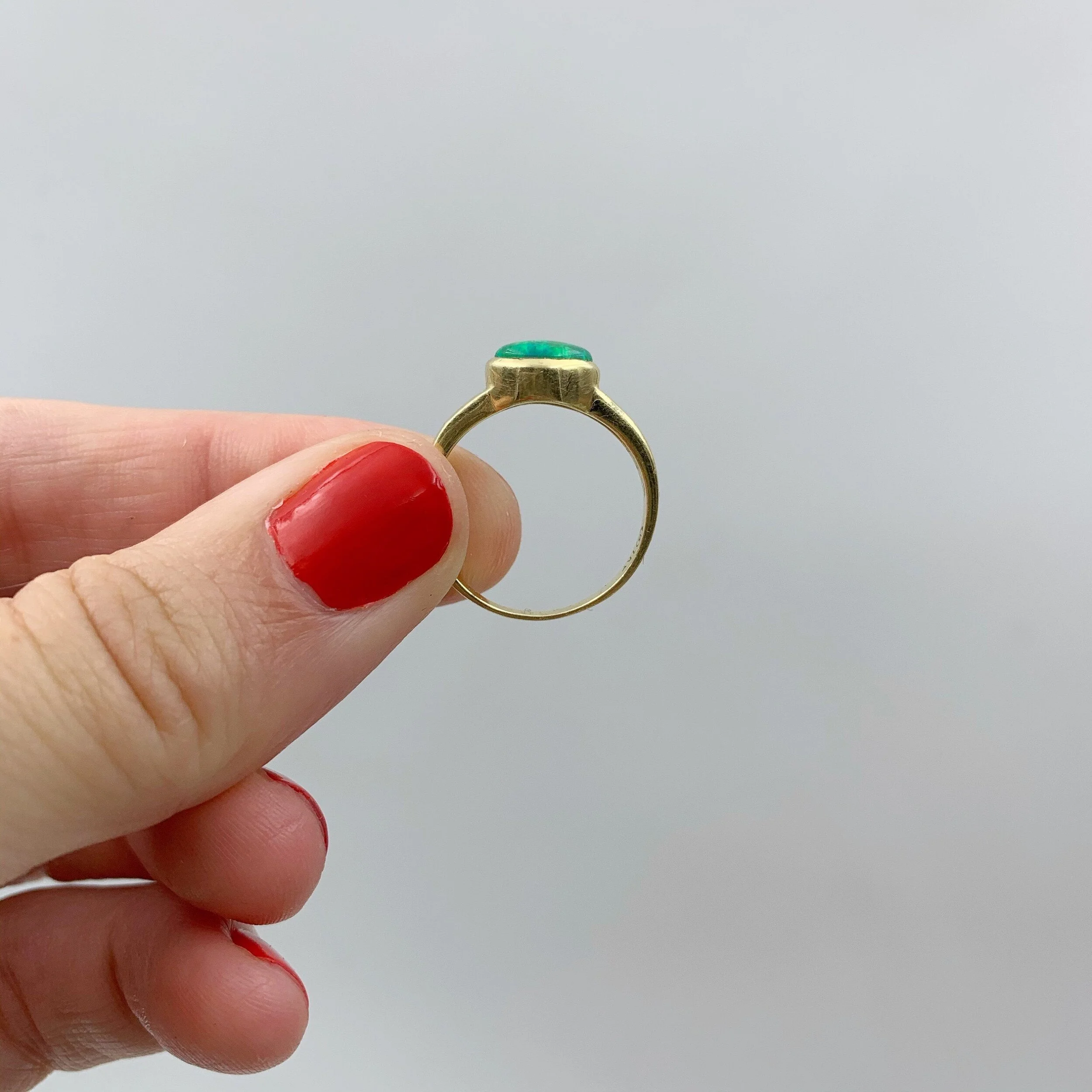 Vintage green opal solitaire ring Reverie vintage jewelry nyc