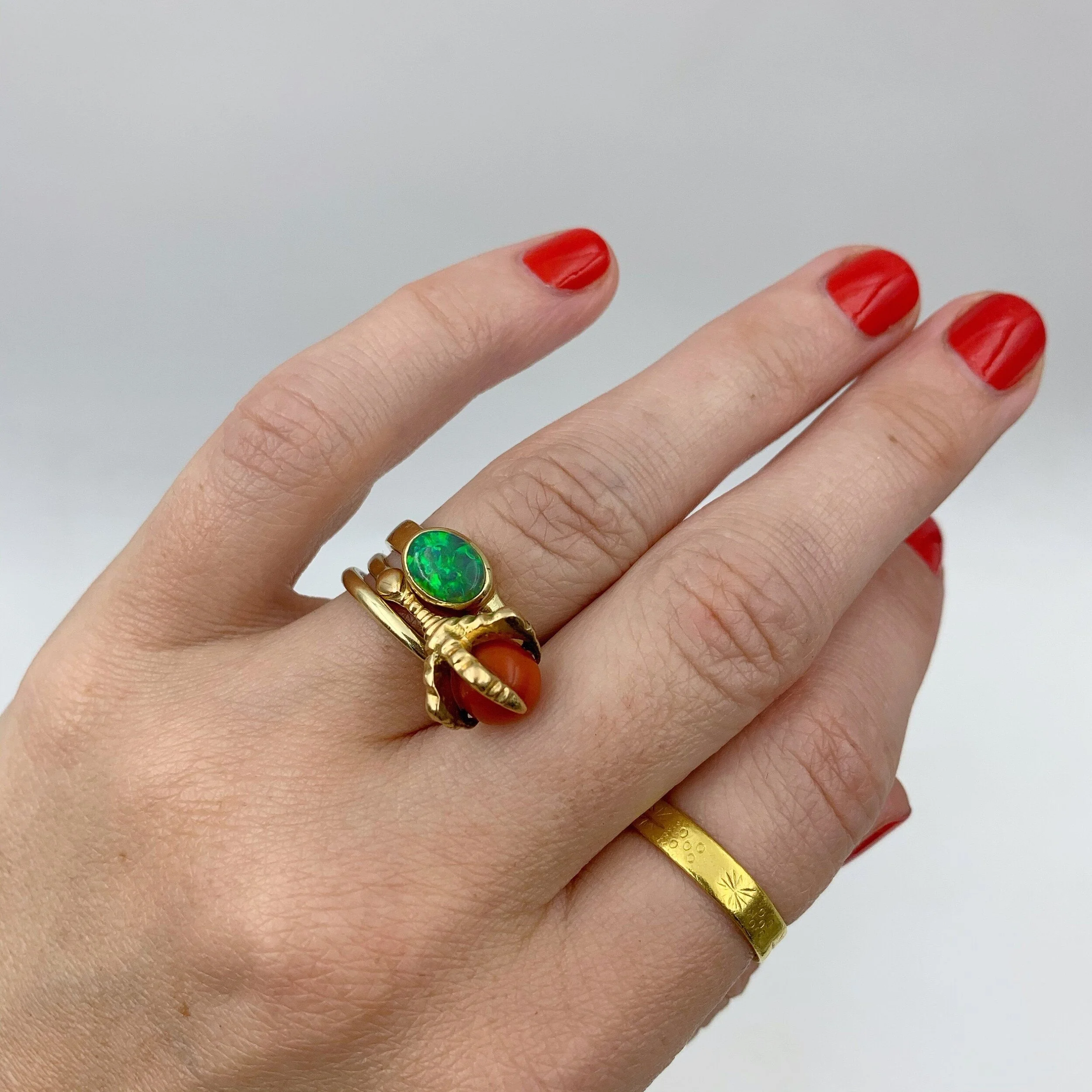 Vintage green opal solitaire ring Reverie vintage jewelry nyc