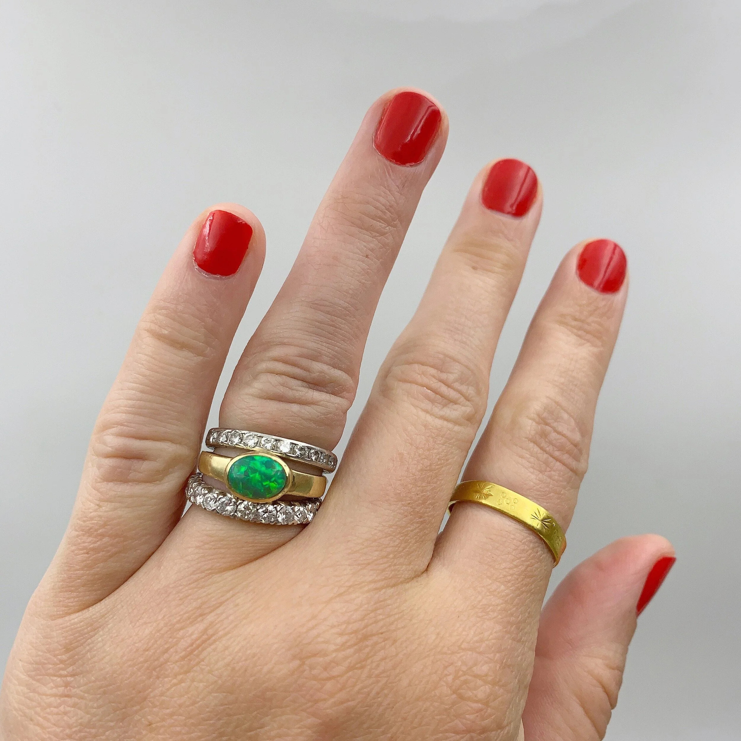 Vintage green opal solitaire ring Reverie vintage jewelry nyc