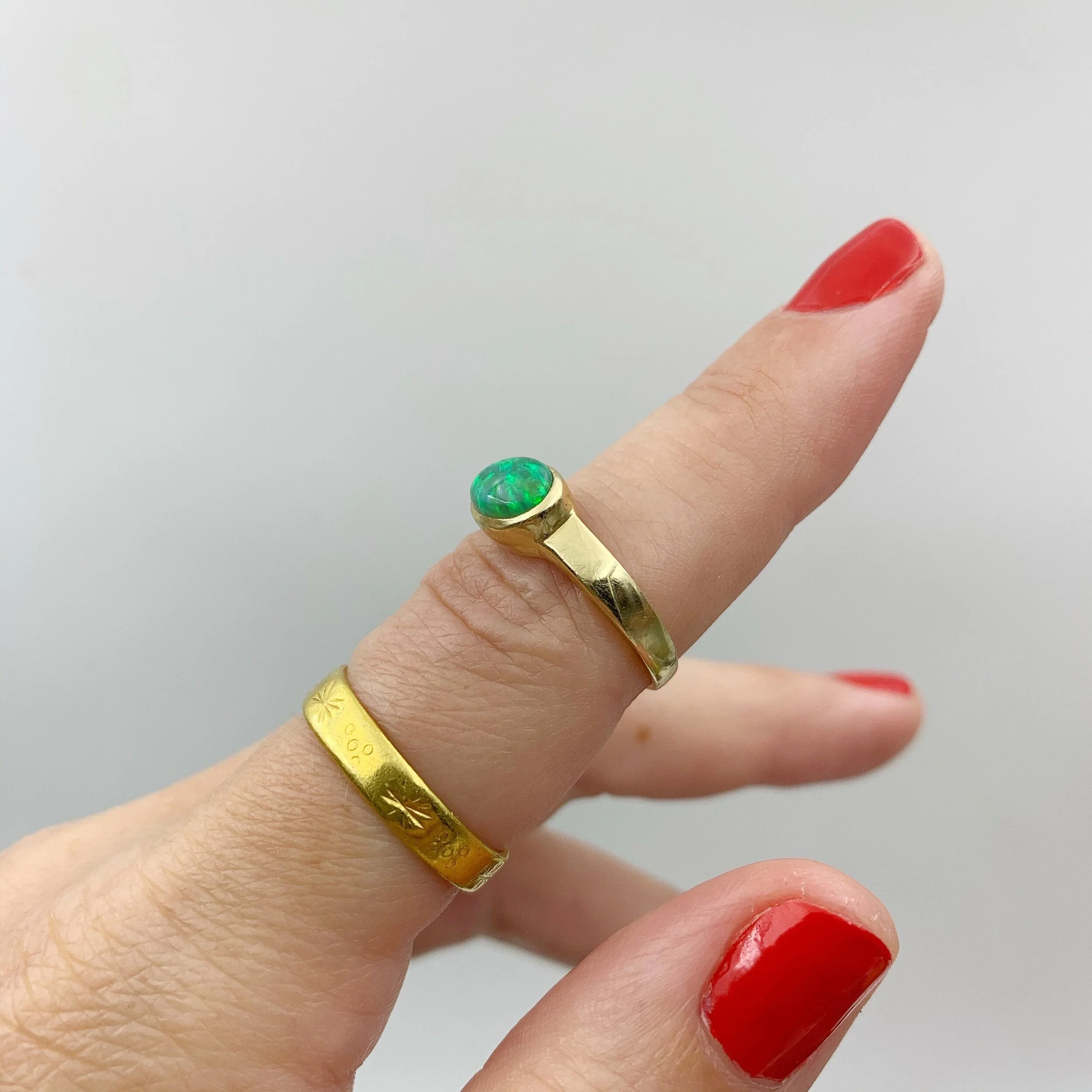 Vintage green opal solitaire ring Reverie vintage jewelry nyc