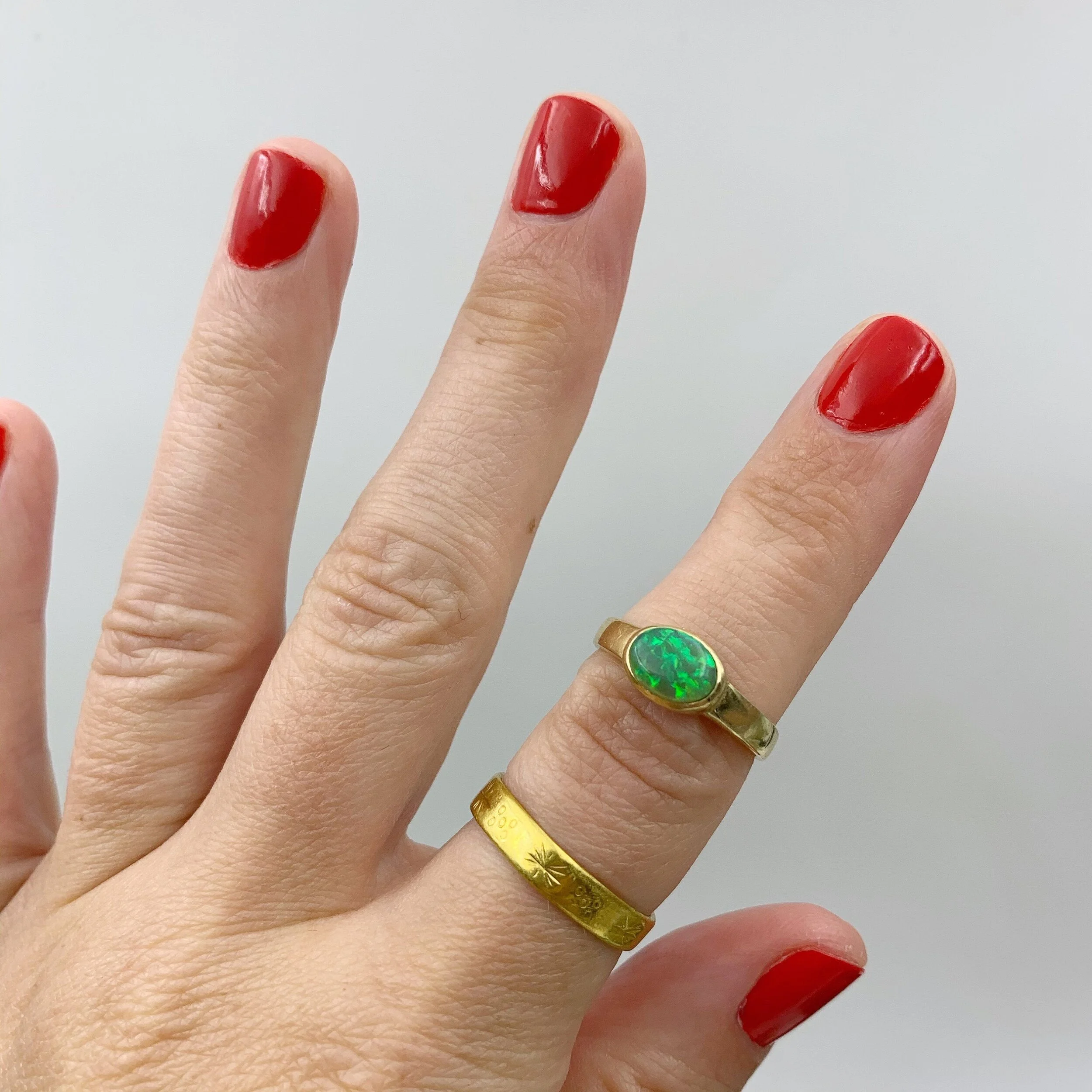 Vintage green opal solitaire ring Reverie vintage jewelry nyc