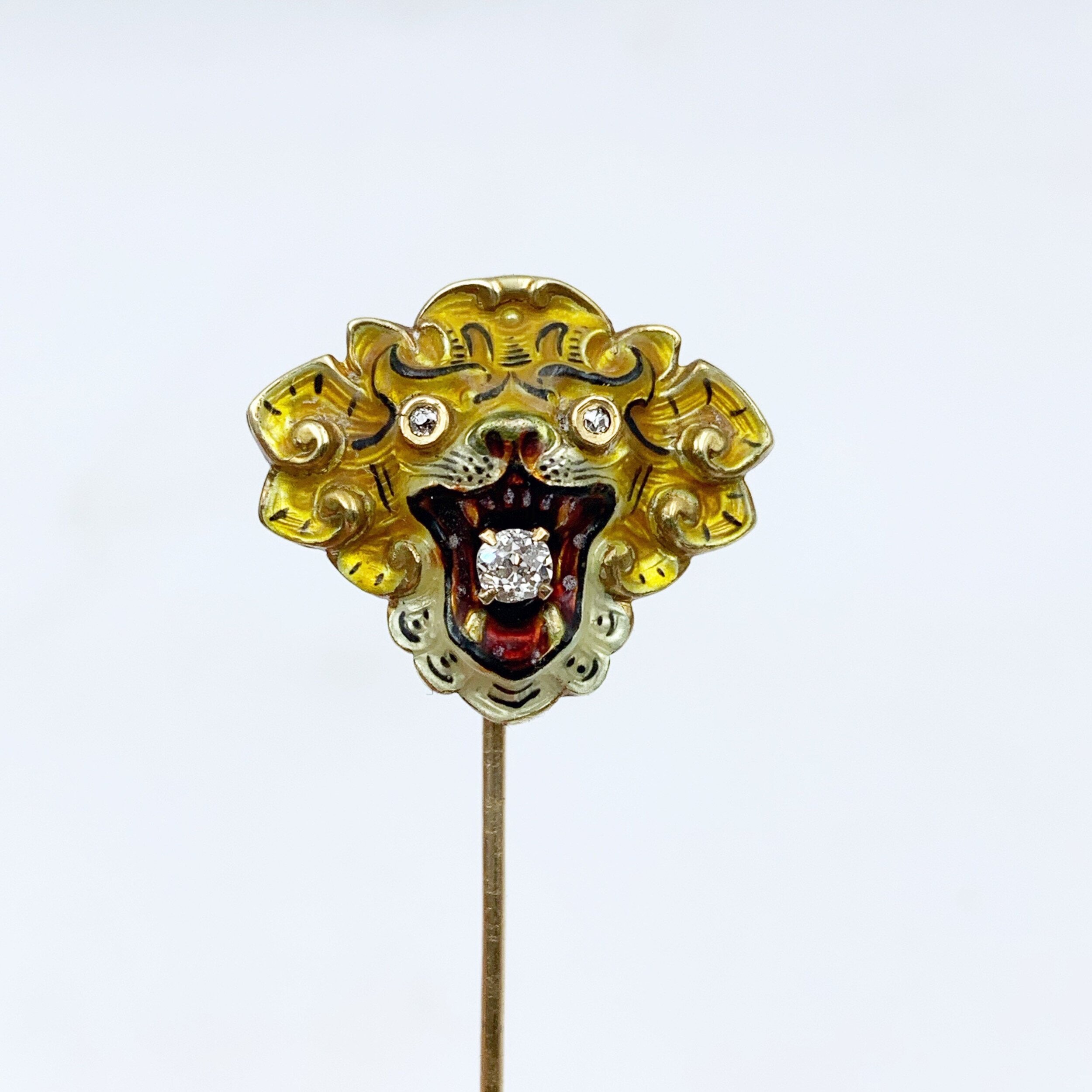 antique enamel tiger stick pin reverie estate jewelry nyc