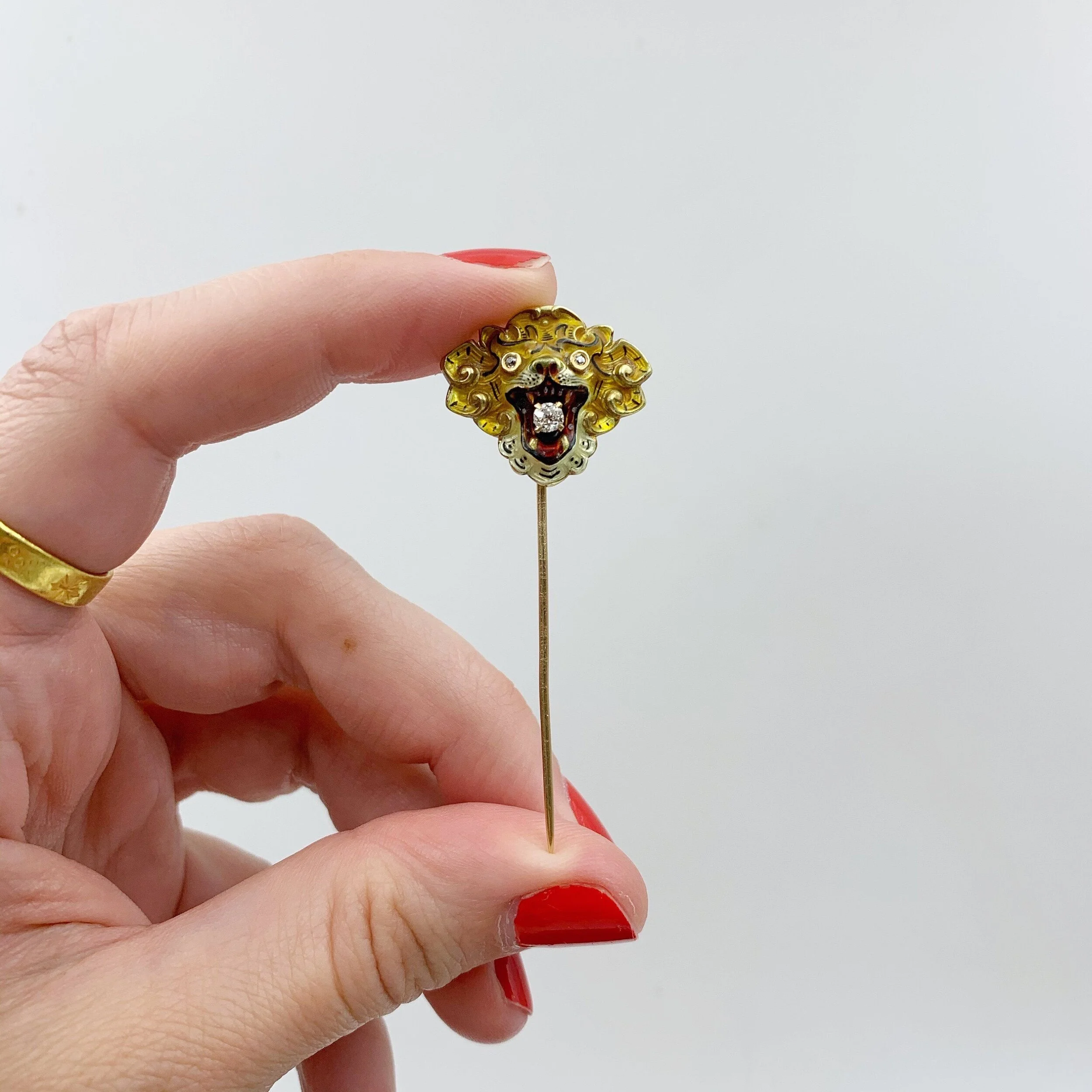 antique enamel tiger stick pin reverie estate jewelry nyc