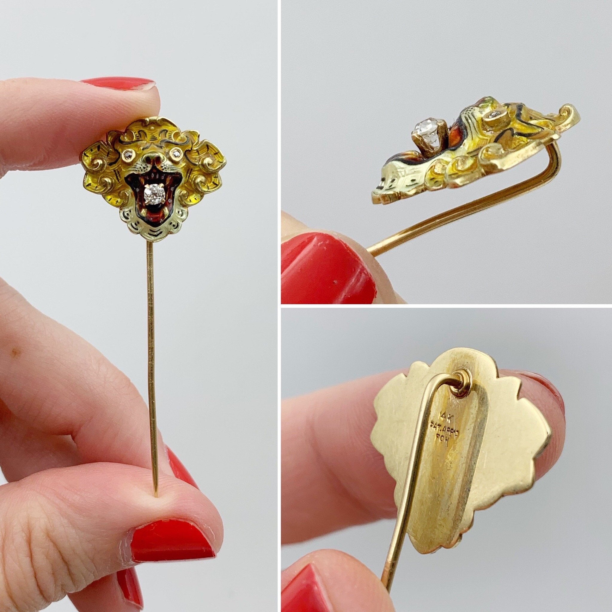 antique enamel tiger stick pin reverie estate jewelry nyc