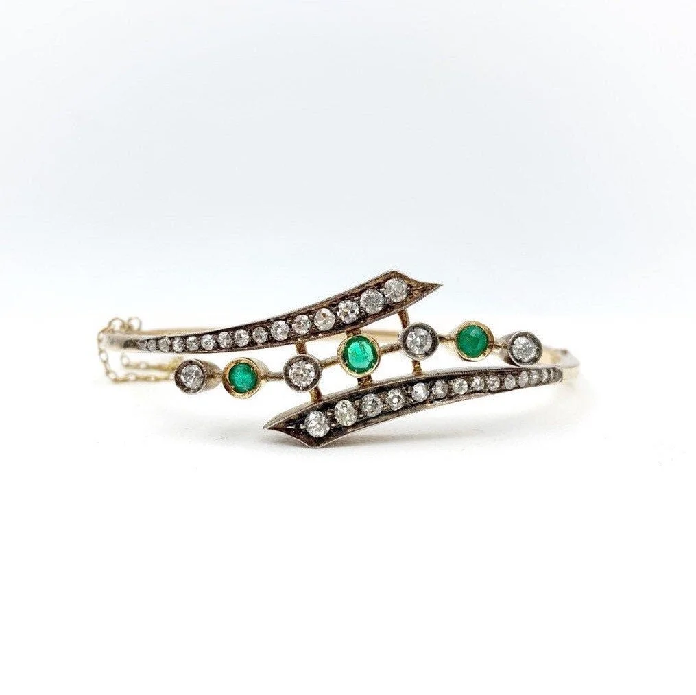 Antique victorian emerald and diamond bangle bracelet reverie estate jewelry nyc