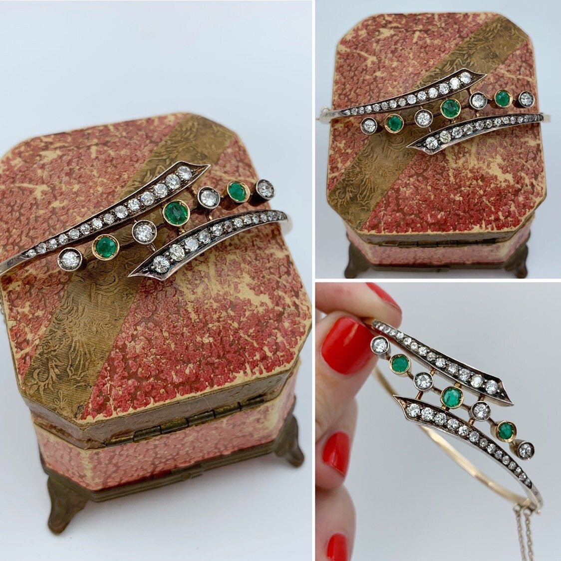 Antique victorian emerald and diamond bangle bracelet reverie estate jewelry nyc