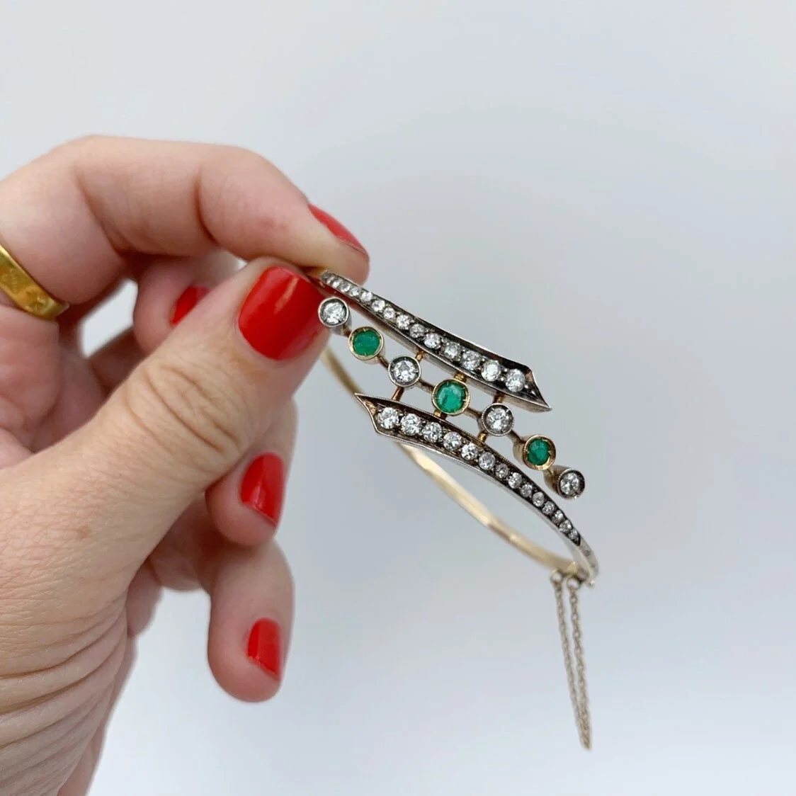 Antique victorian emerald and diamond bangle bracelet reverie estate jewelry nyc