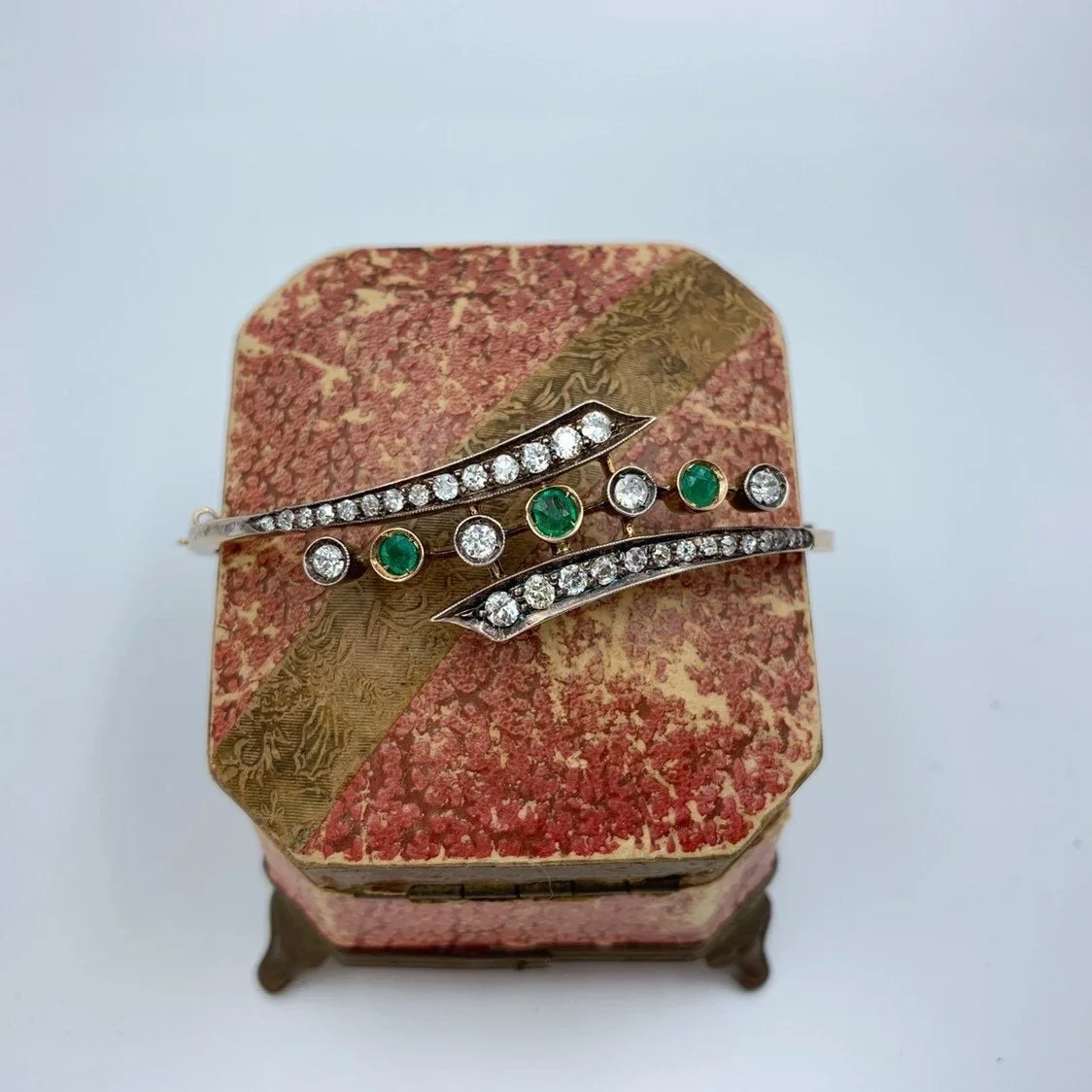 Antique victorian emerald and diamond bangle bracelet reverie estate jewelry nyc