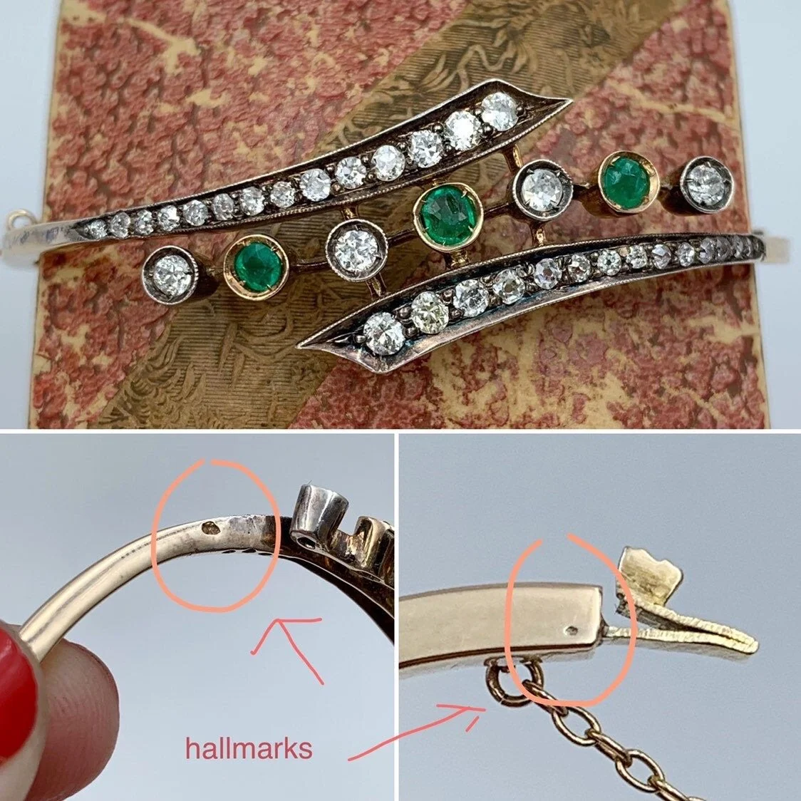 Antique victorian emerald and diamond bangle bracelet reverie estate jewelry nyc