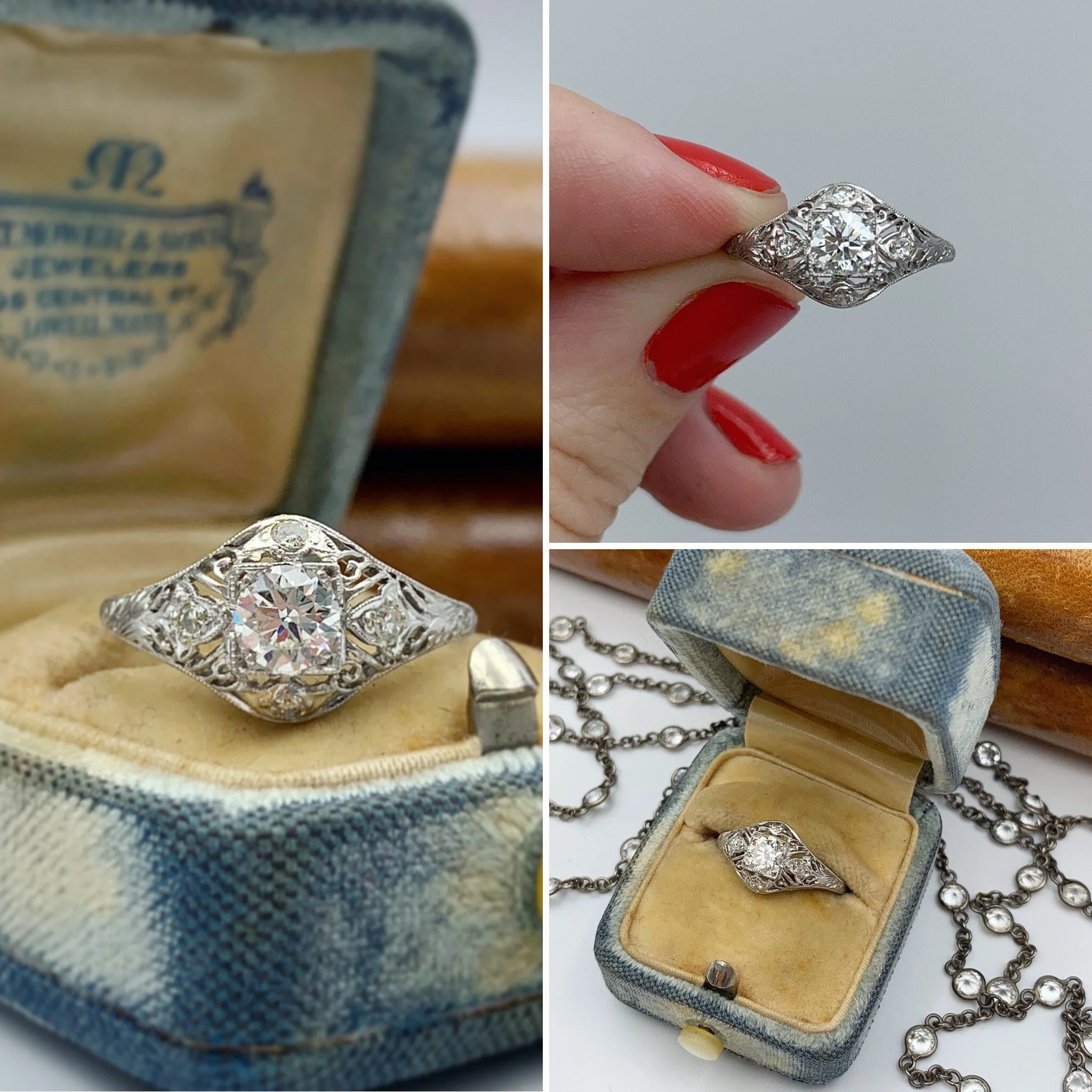 platinum Art Deco diamond engagement ring reverie estate jewelry nyc