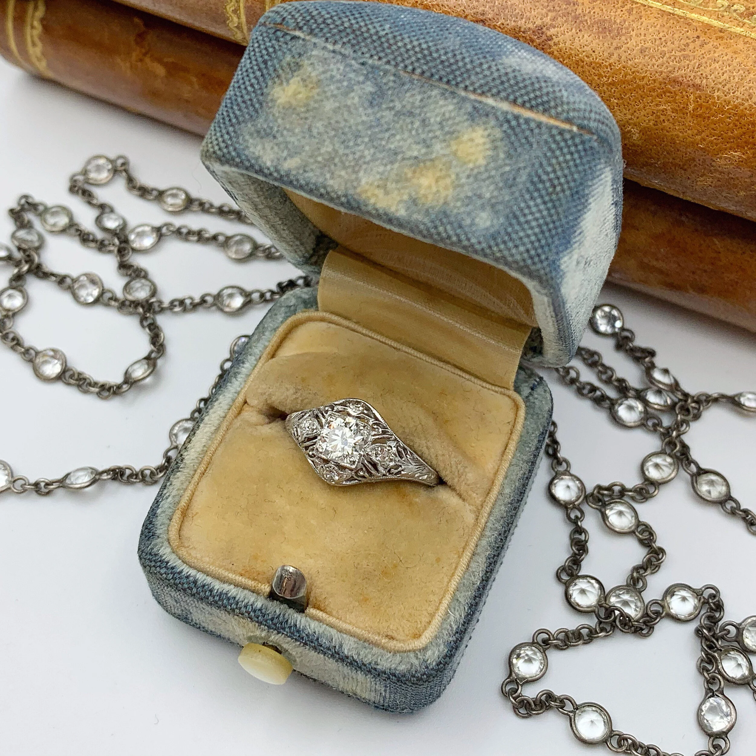 platinum Art Deco diamond engagement ring reverie estate jewelry nyc