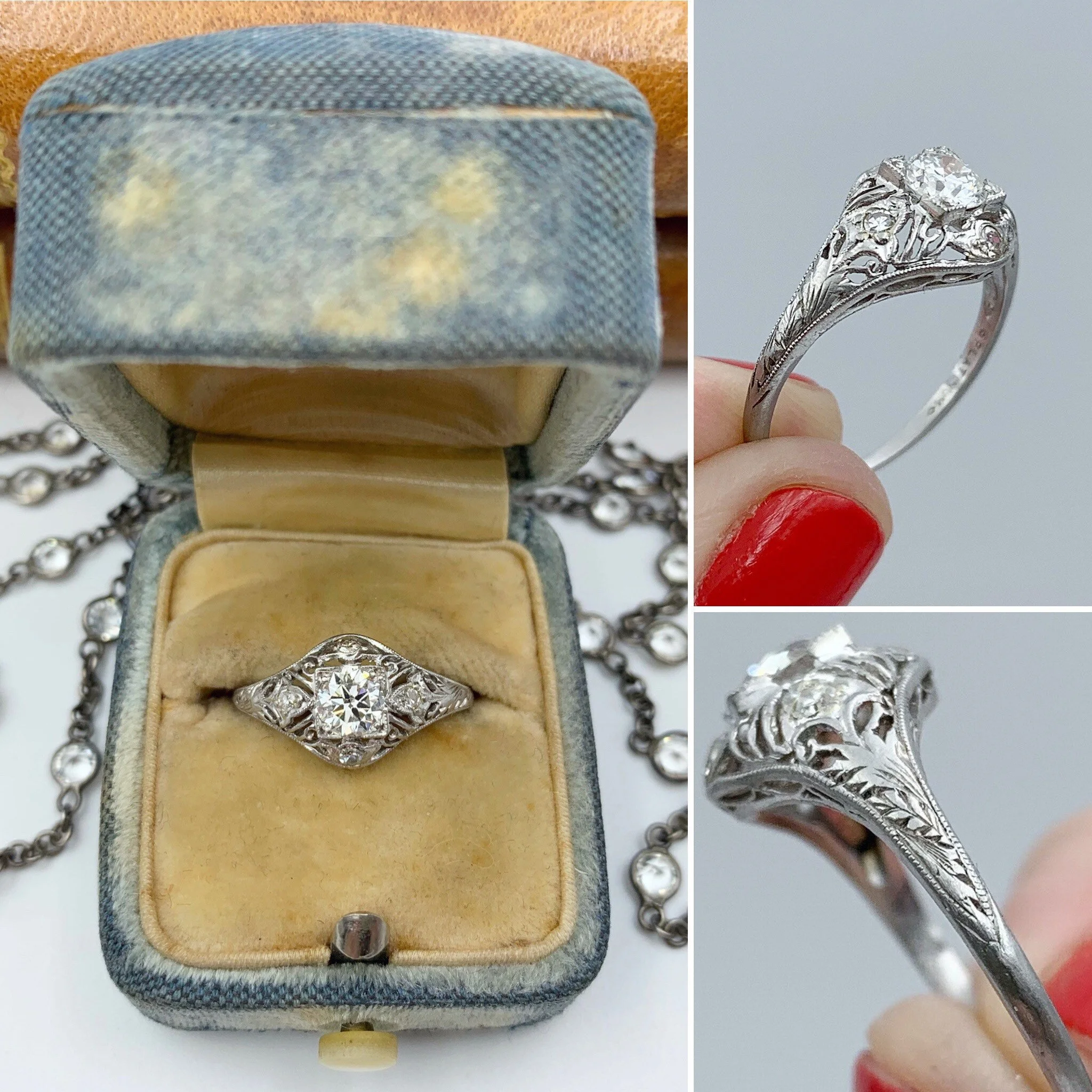 platinum Art Deco diamond engagement ring reverie estate jewelry nyc