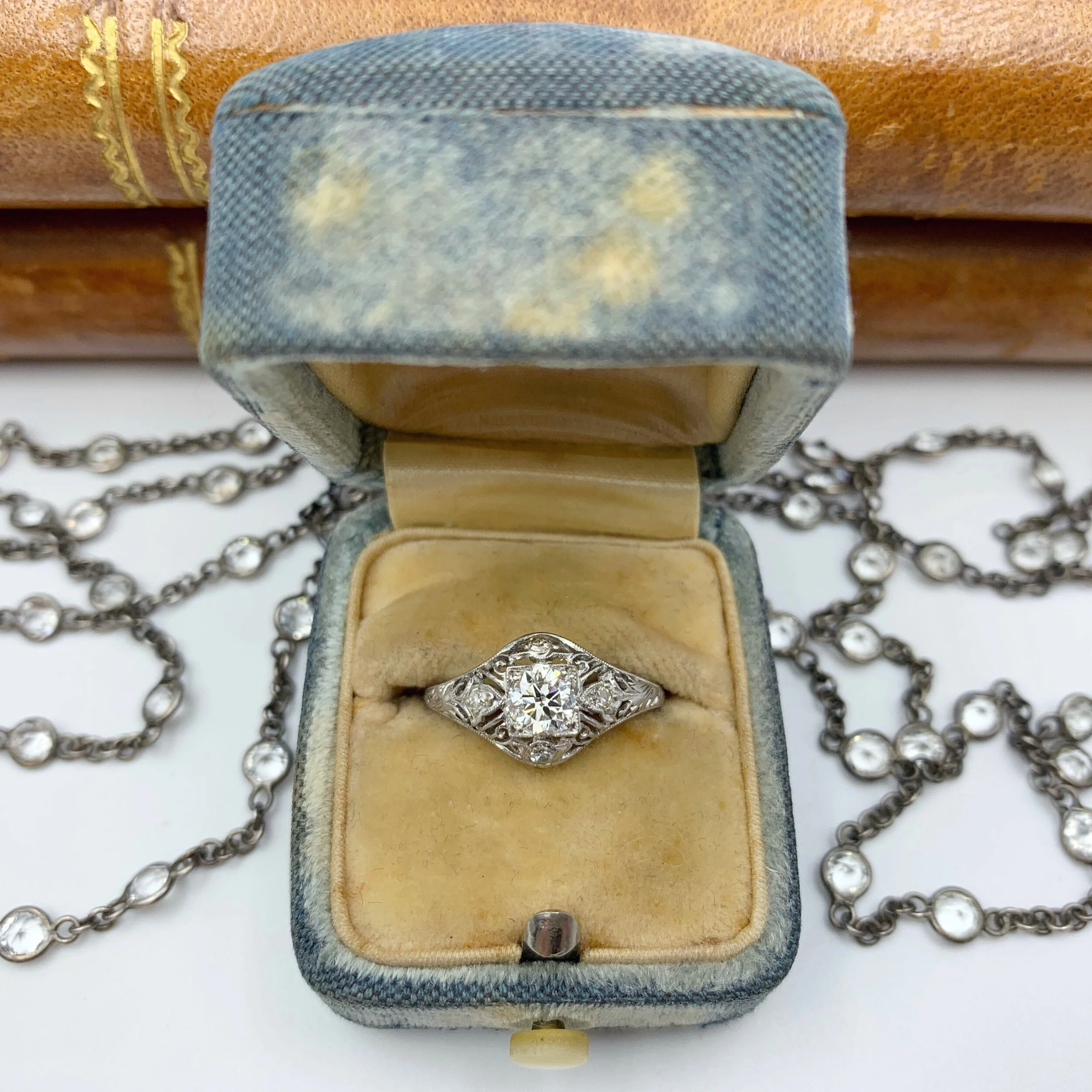 platinum Art Deco diamond engagement ring reverie estate jewelry nyc