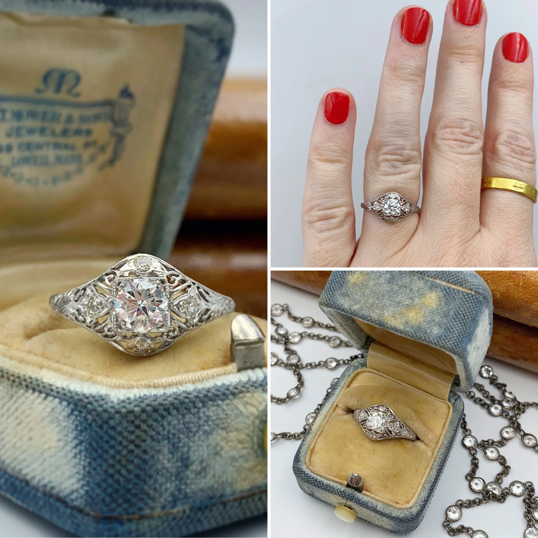 platinum Art Deco diamond engagement ring reverie estate jewelry nyc