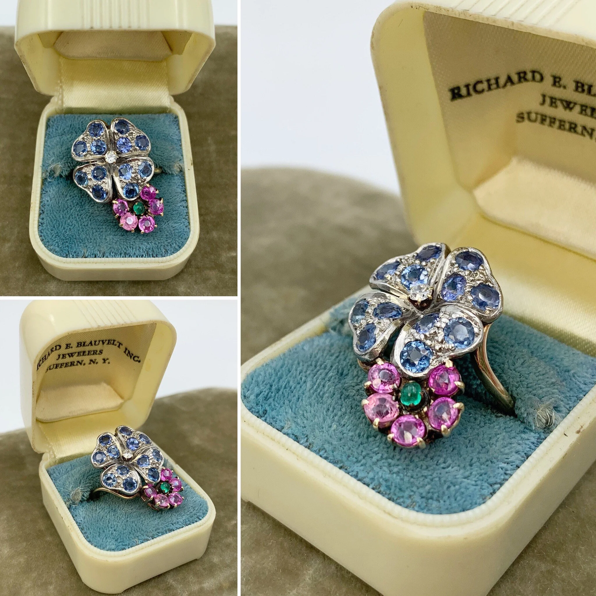 vintage sapphire and ruby flower ring reverie estate jewelry nyc