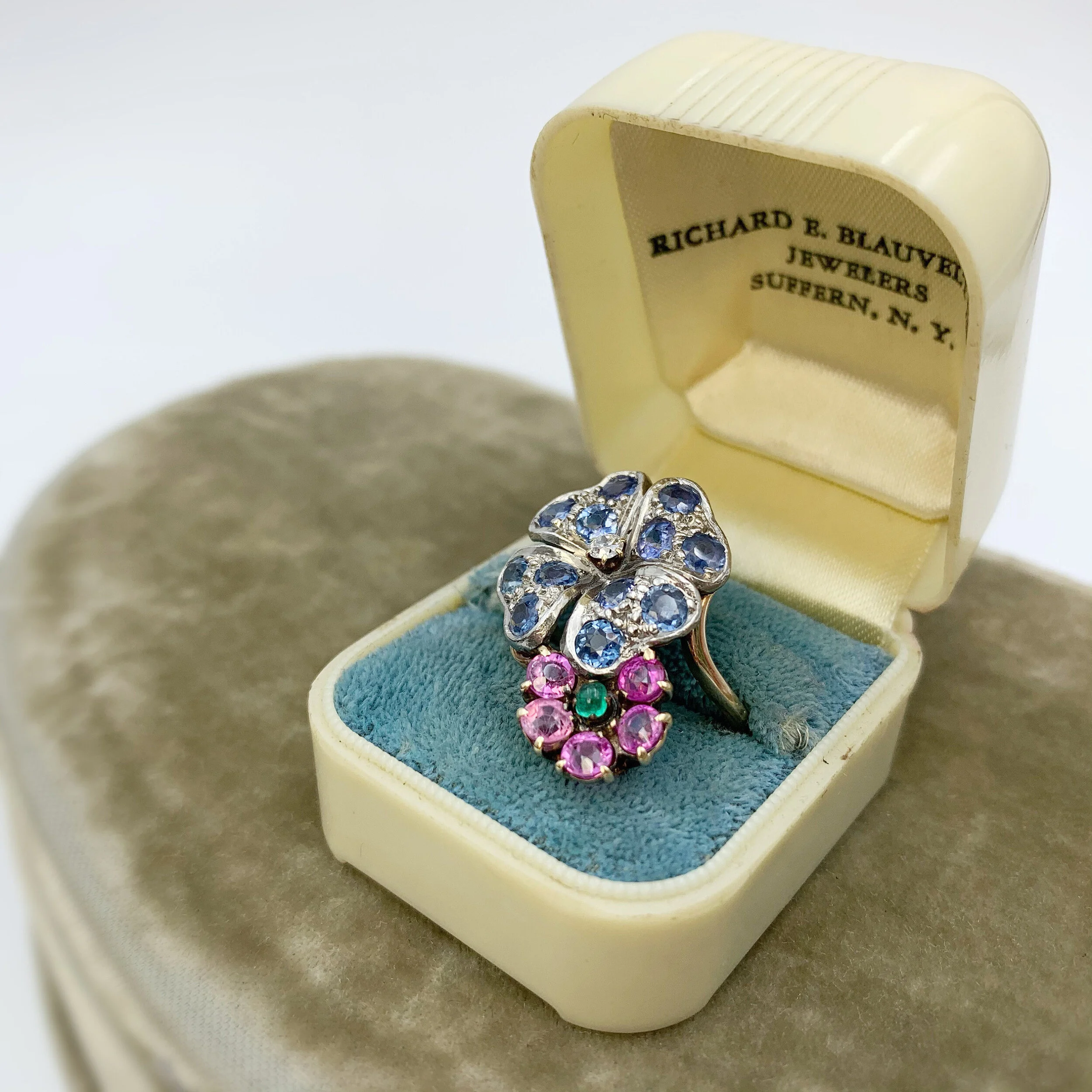 vintage sapphire and ruby flower ring reverie estate jewelry nyc