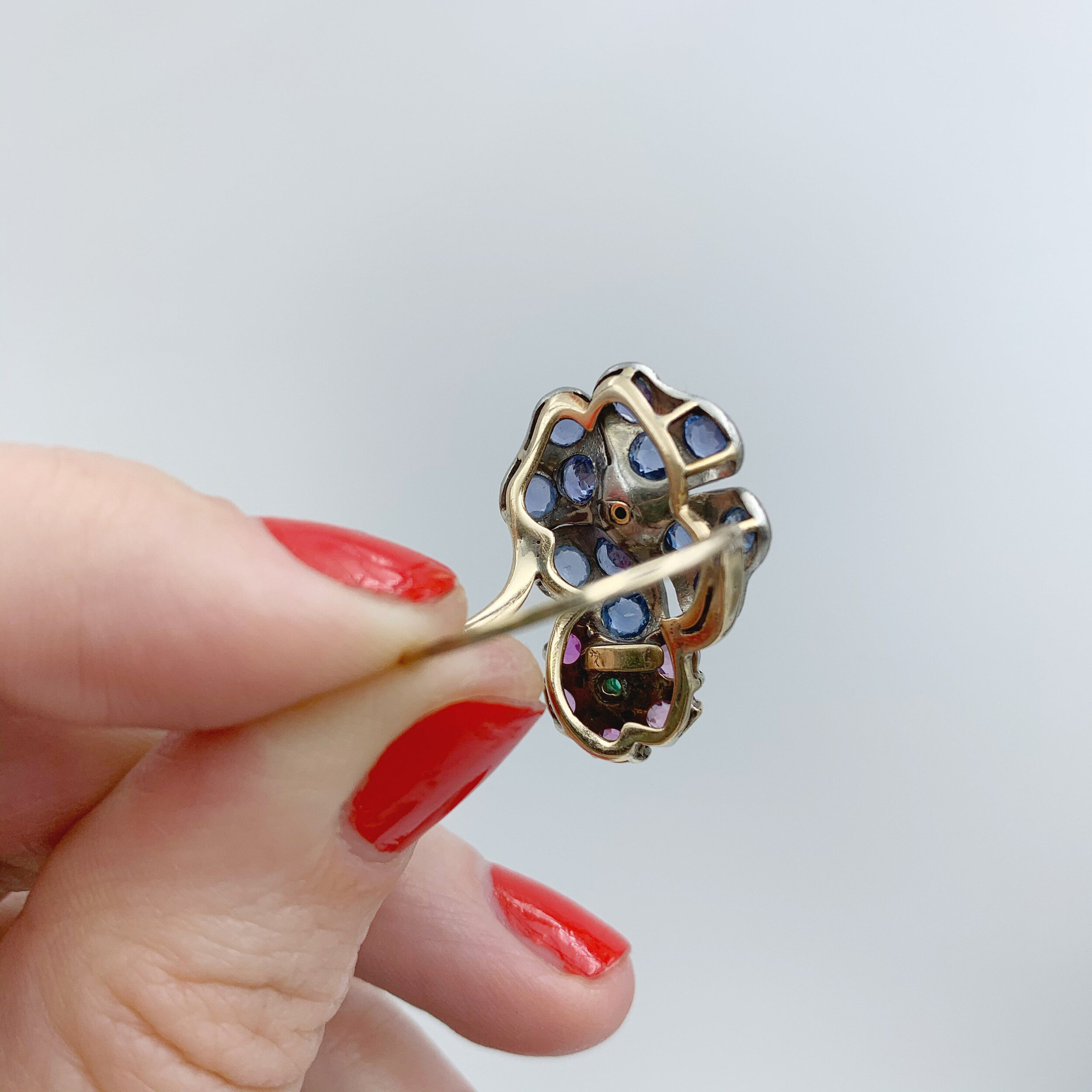 vintage sapphire and ruby flower ring reverie estate jewelry nyc