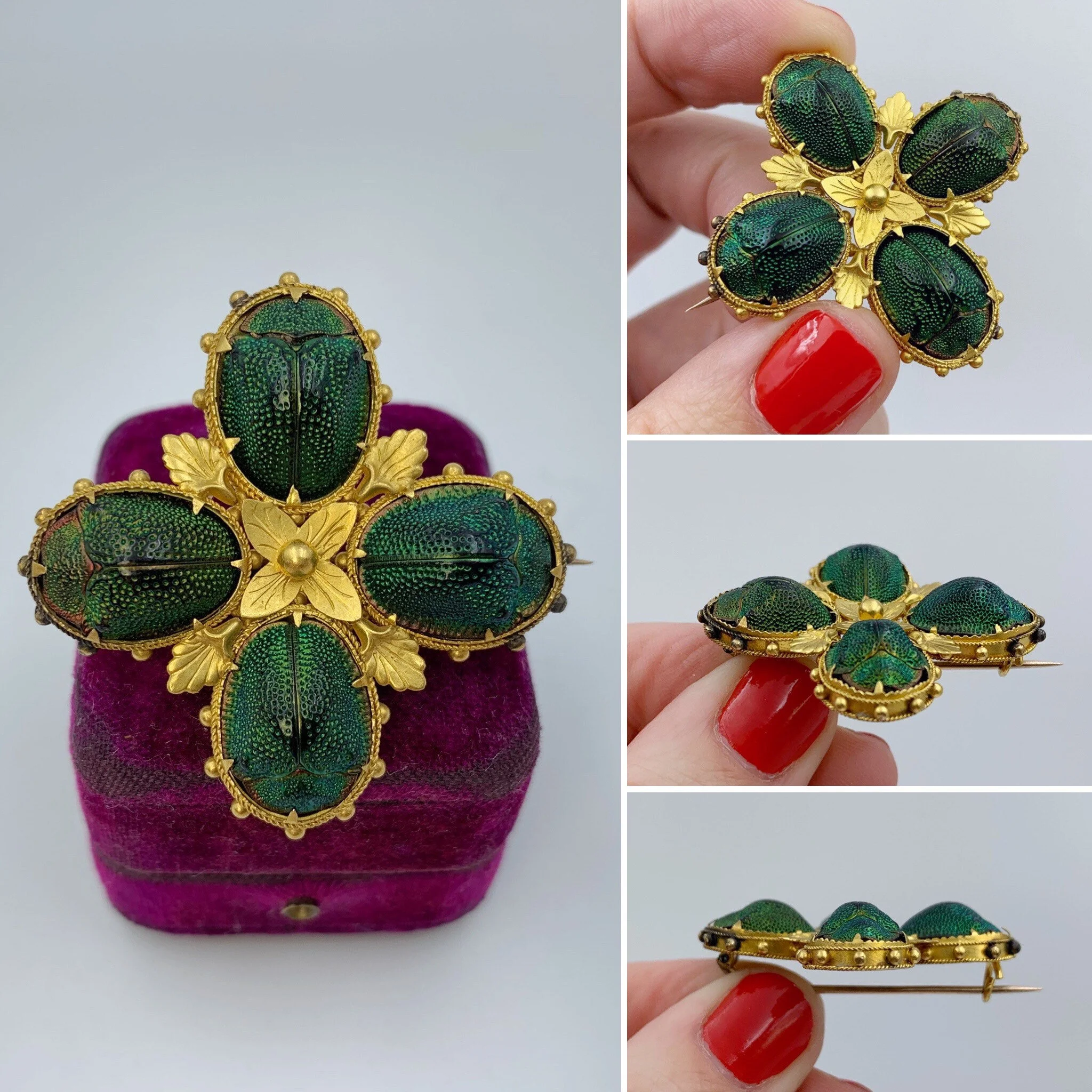 Etruscan revival antique scarab beetle brooch reverie estate jewelry nyc 