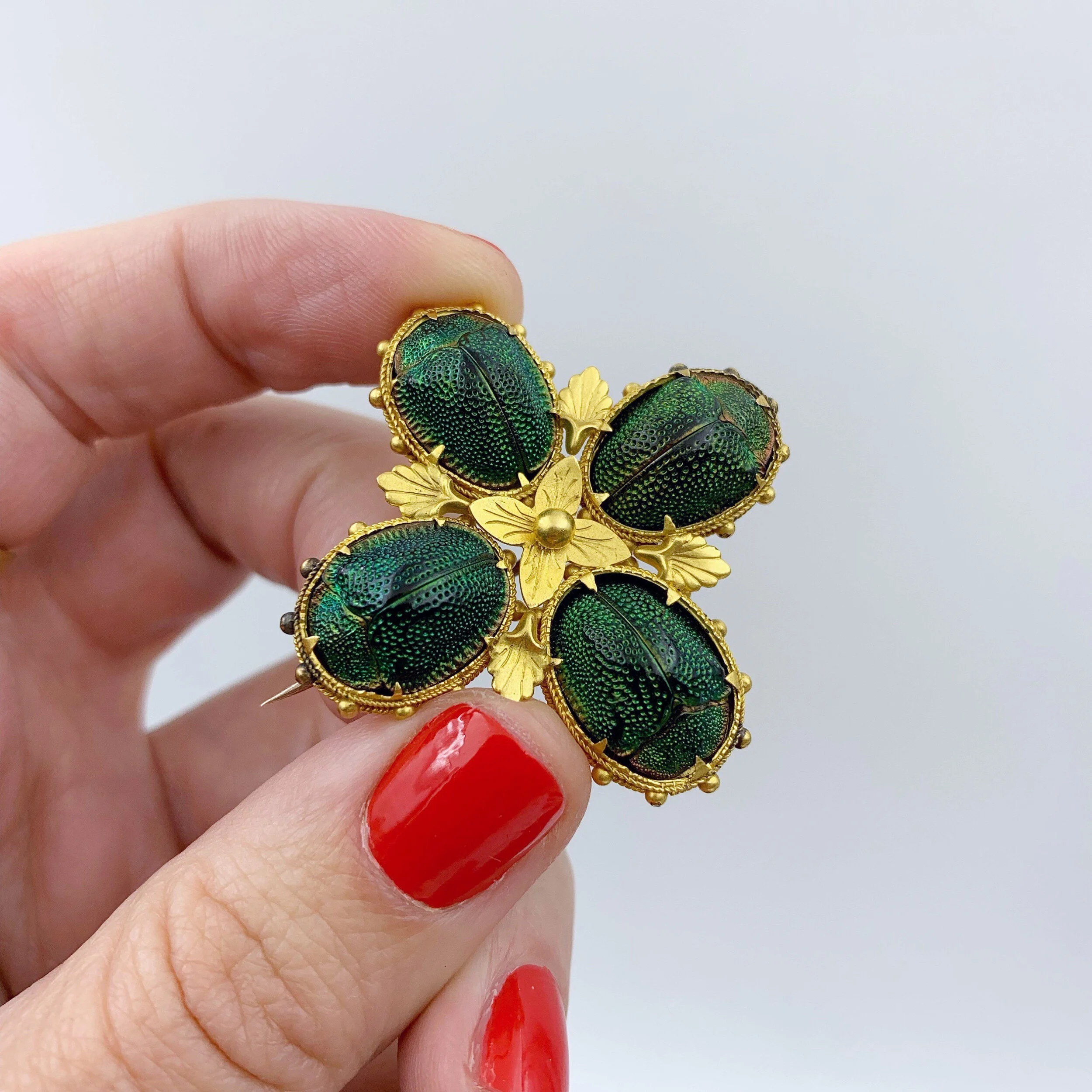 Etruscan revival antique scarab beetle brooch reverie estate jewelry nyc 